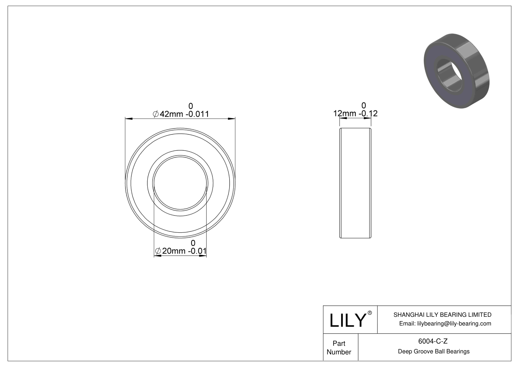 6004-C-Z General Deep Groove Ball Bearing cad drawing