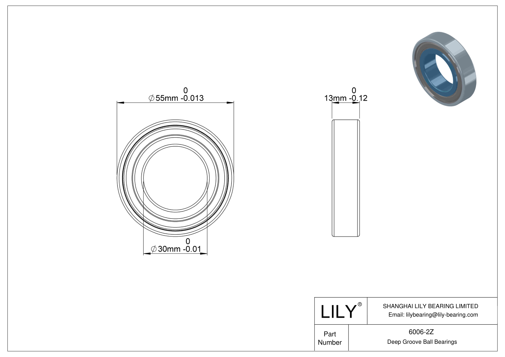 6006-2Z Rodamiento general de bolas de ranura profunda cad drawing