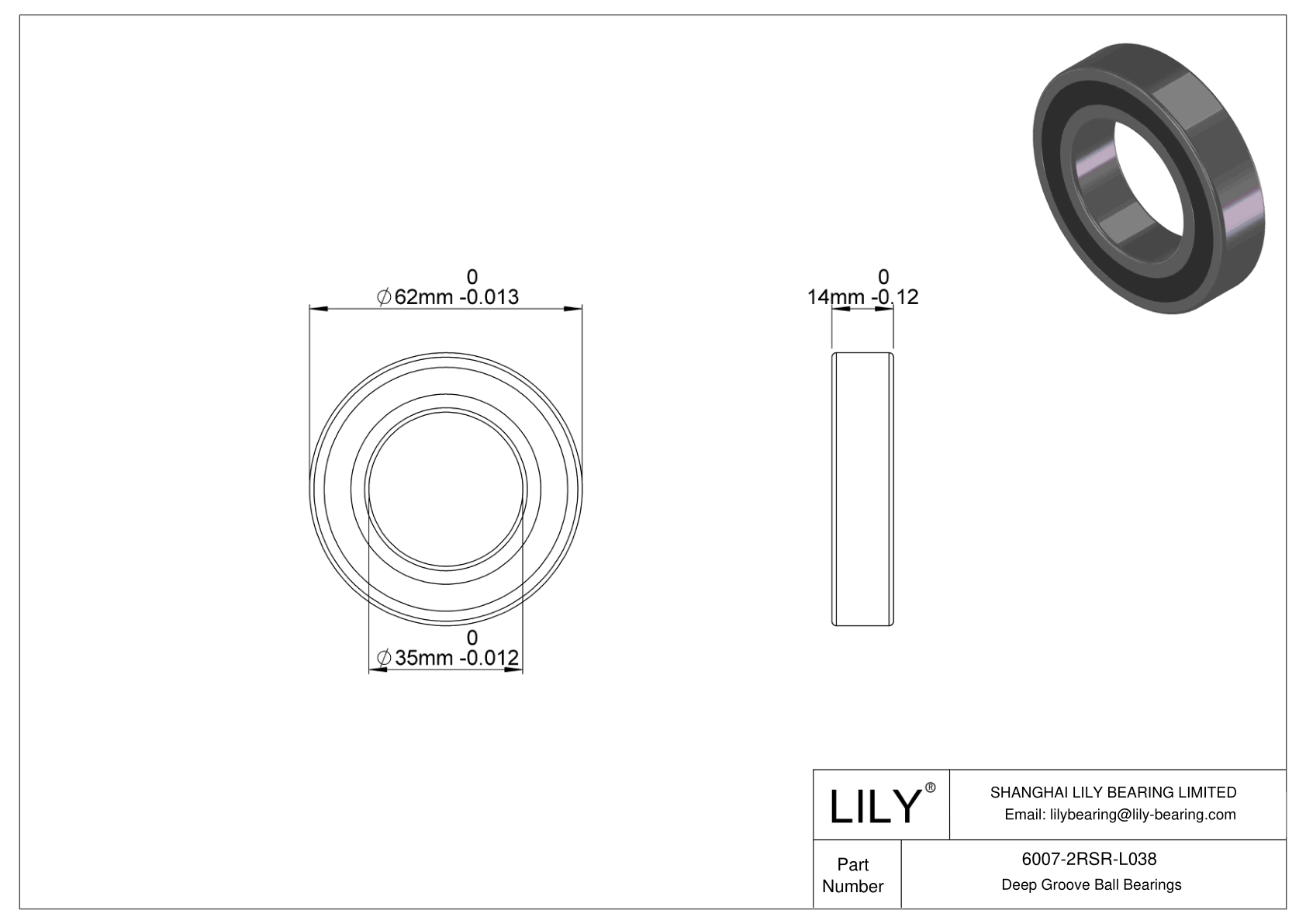 6007-2RSR-L038 General Deep Groove Ball Bearing cad drawing