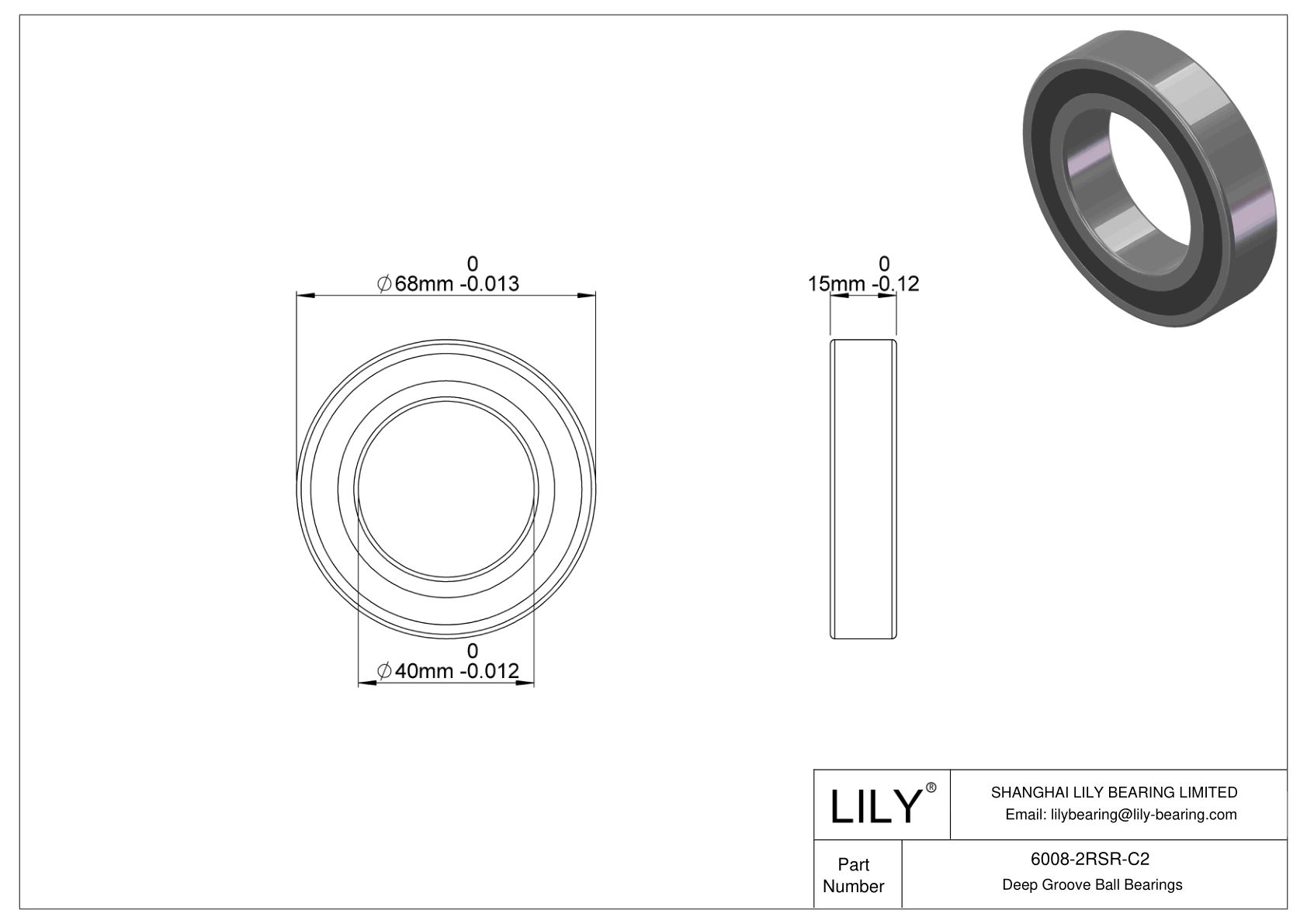 6008-2RSR-C2 General Deep Groove Ball Bearing cad drawing