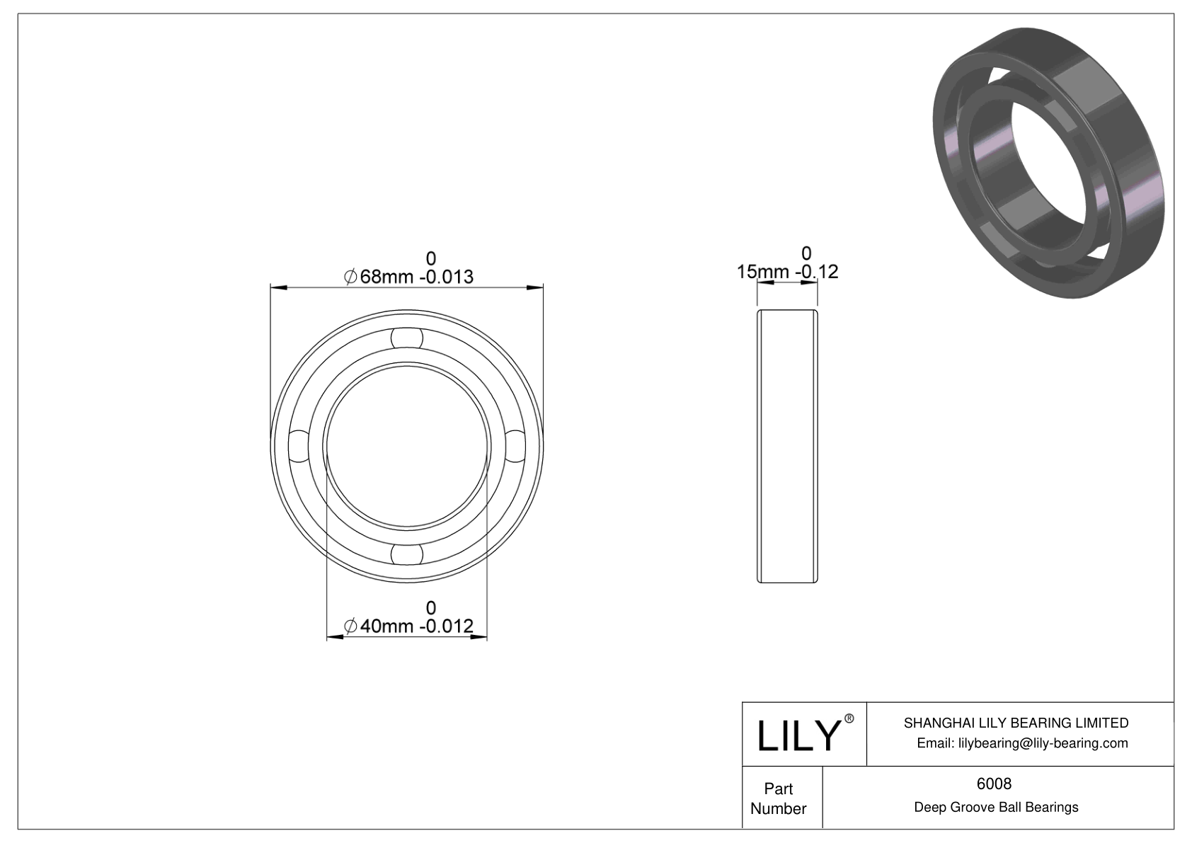 6008 General Deep Groove Ball Bearing cad drawing