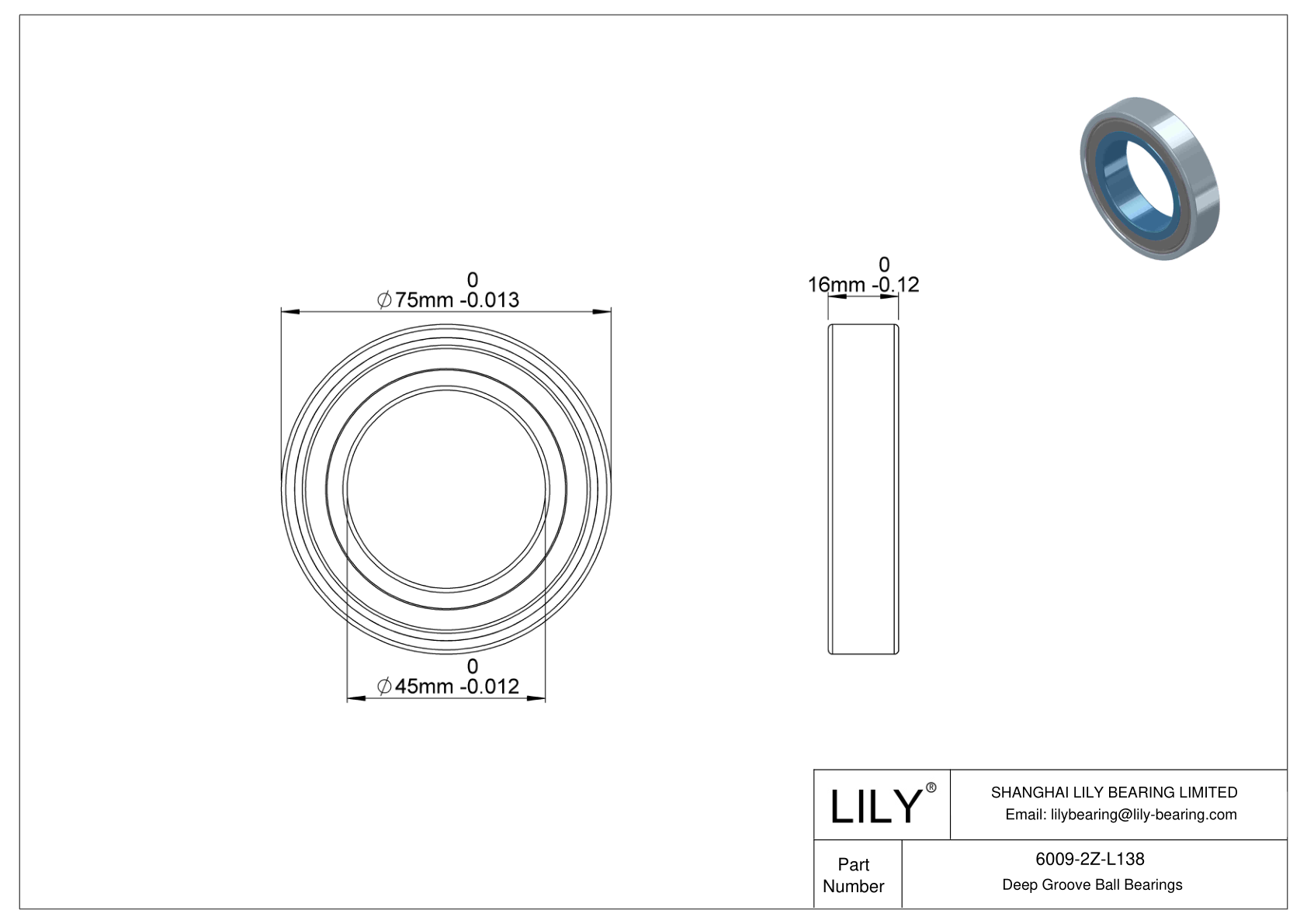 6009-2Z-L138 Rodamiento general de bolas de ranura profunda cad drawing