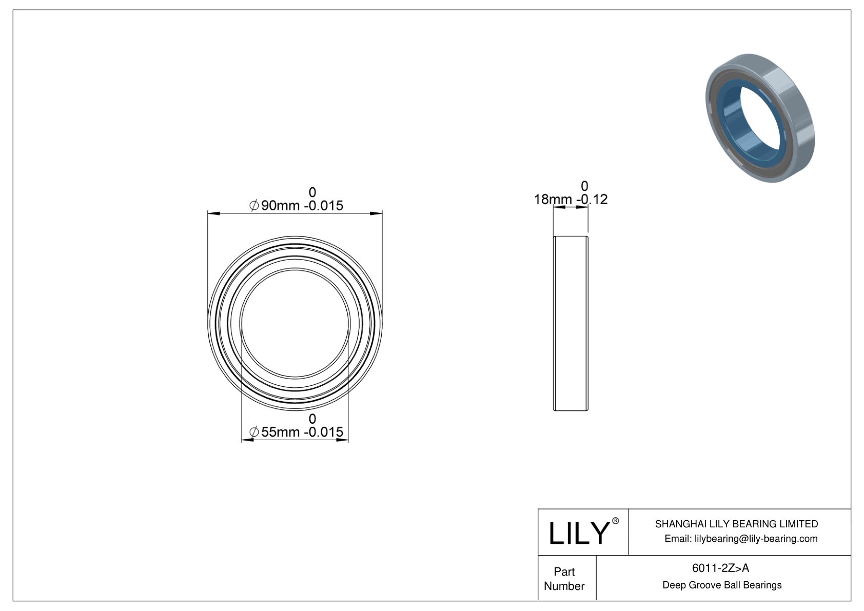 6011-2Z>A Rodamiento general de bolas de ranura profunda cad drawing