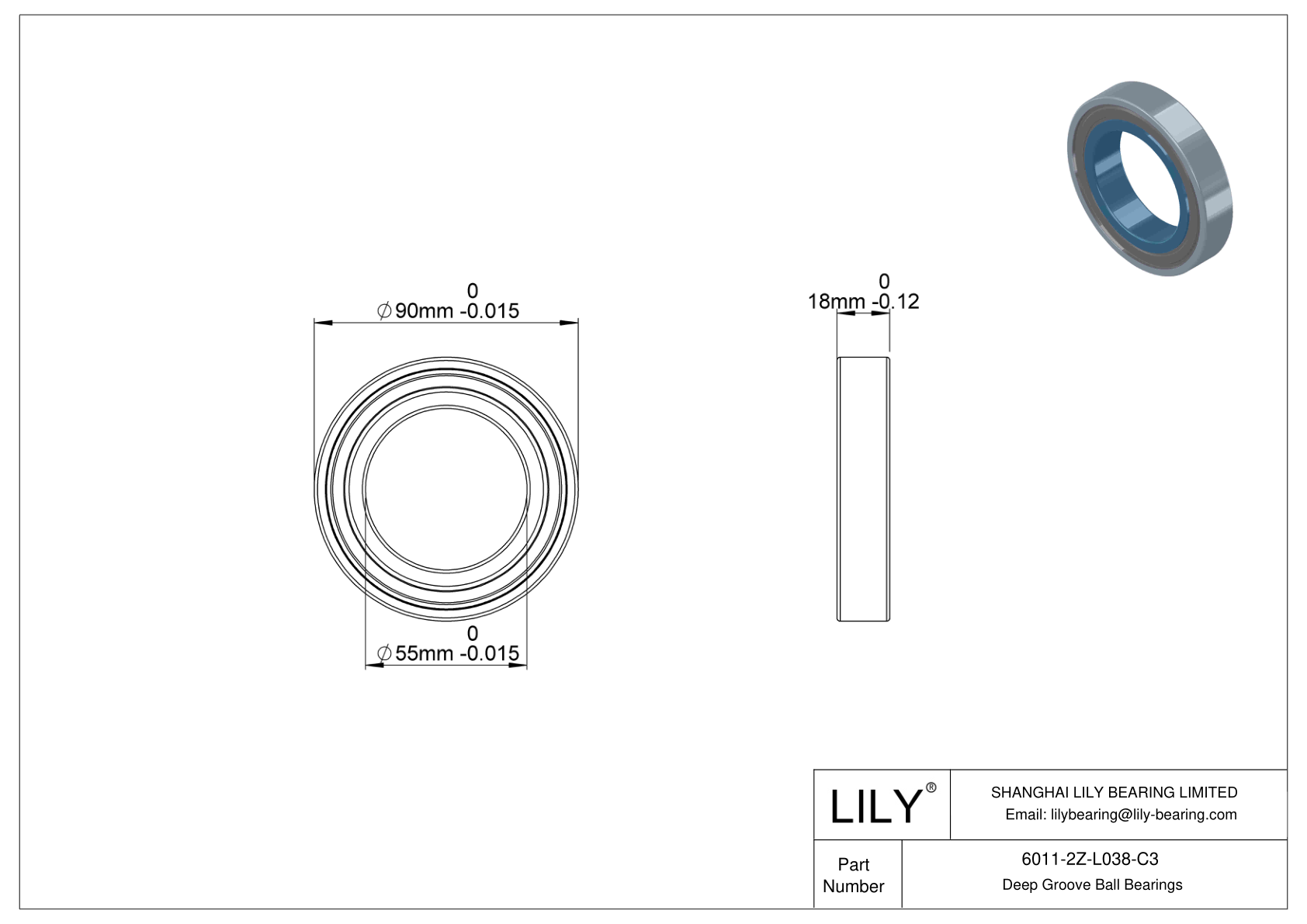 6011-2Z-L038-C3 General Deep Groove Ball Bearing cad drawing