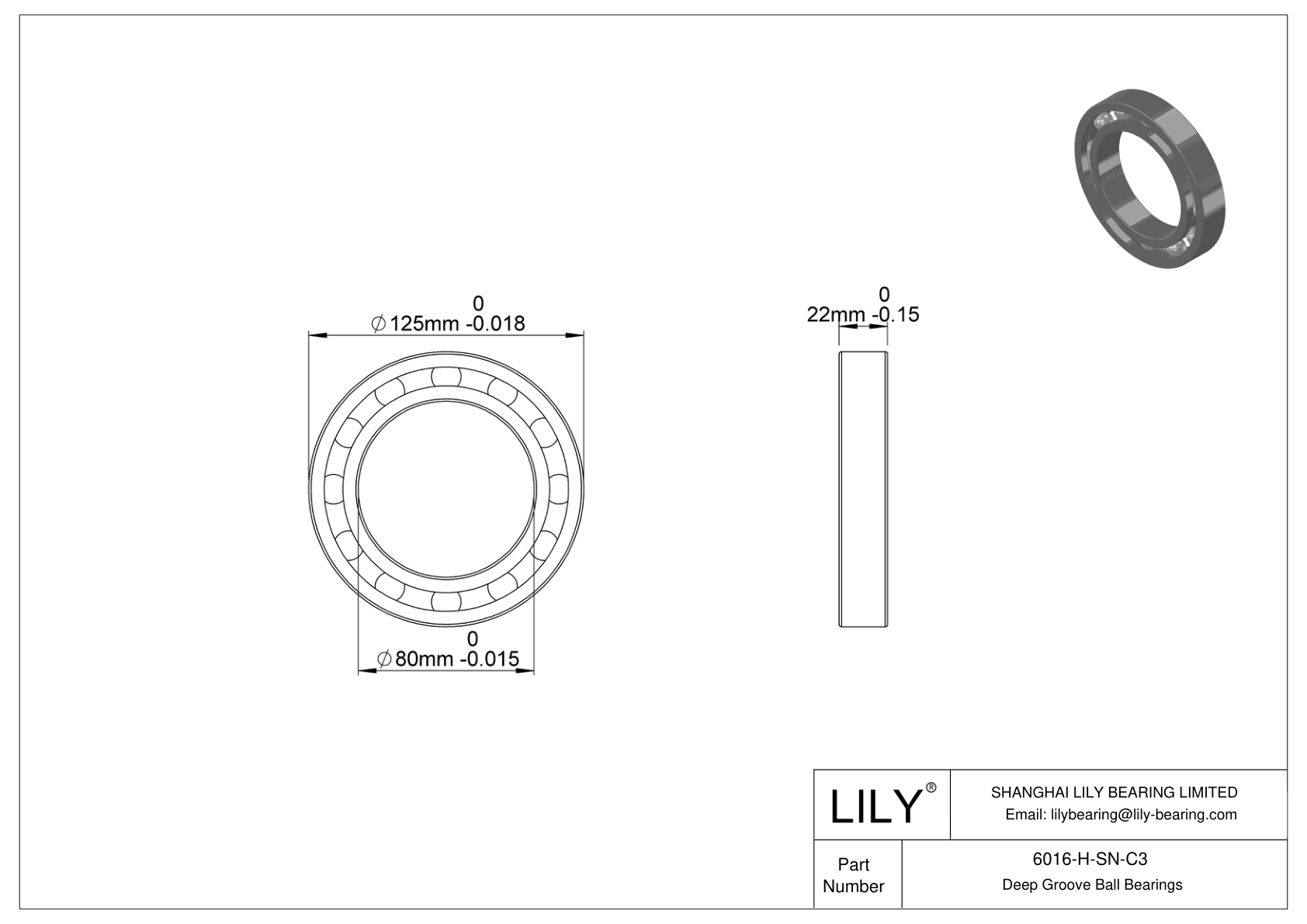 6016-H-SN-C3 Rodamiento general de bolas de ranura profunda cad drawing