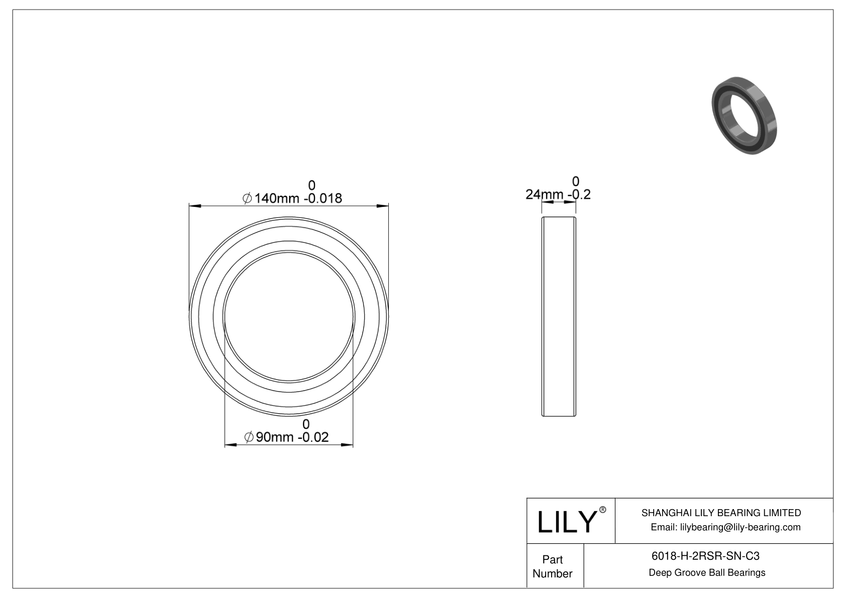 6018-H-2RSR-SN-C3 通用深沟球轴承 cad drawing