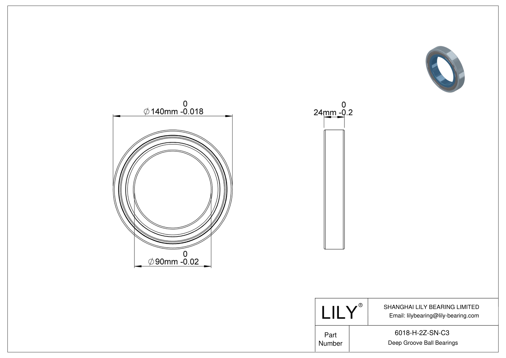 6018-H-2Z-SN-C3 通用深沟球轴承 cad drawing