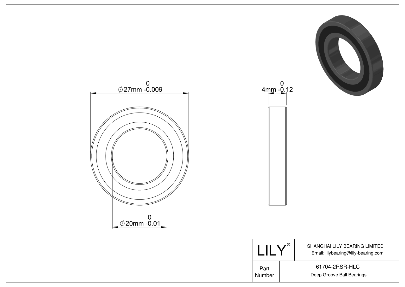 61704-2RSR-HLC General Deep Groove Ball Bearing cad drawing