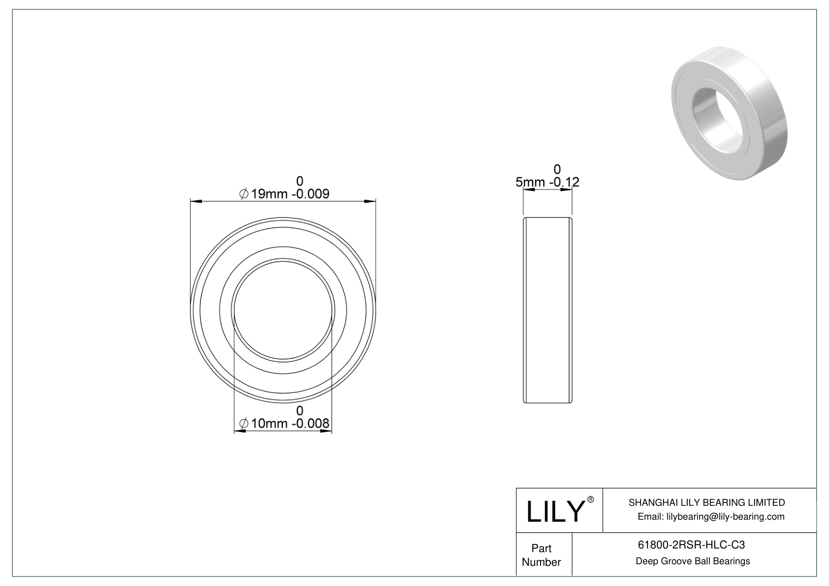 61800-2RSR-HLC-C3 通用深沟球轴承 cad drawing