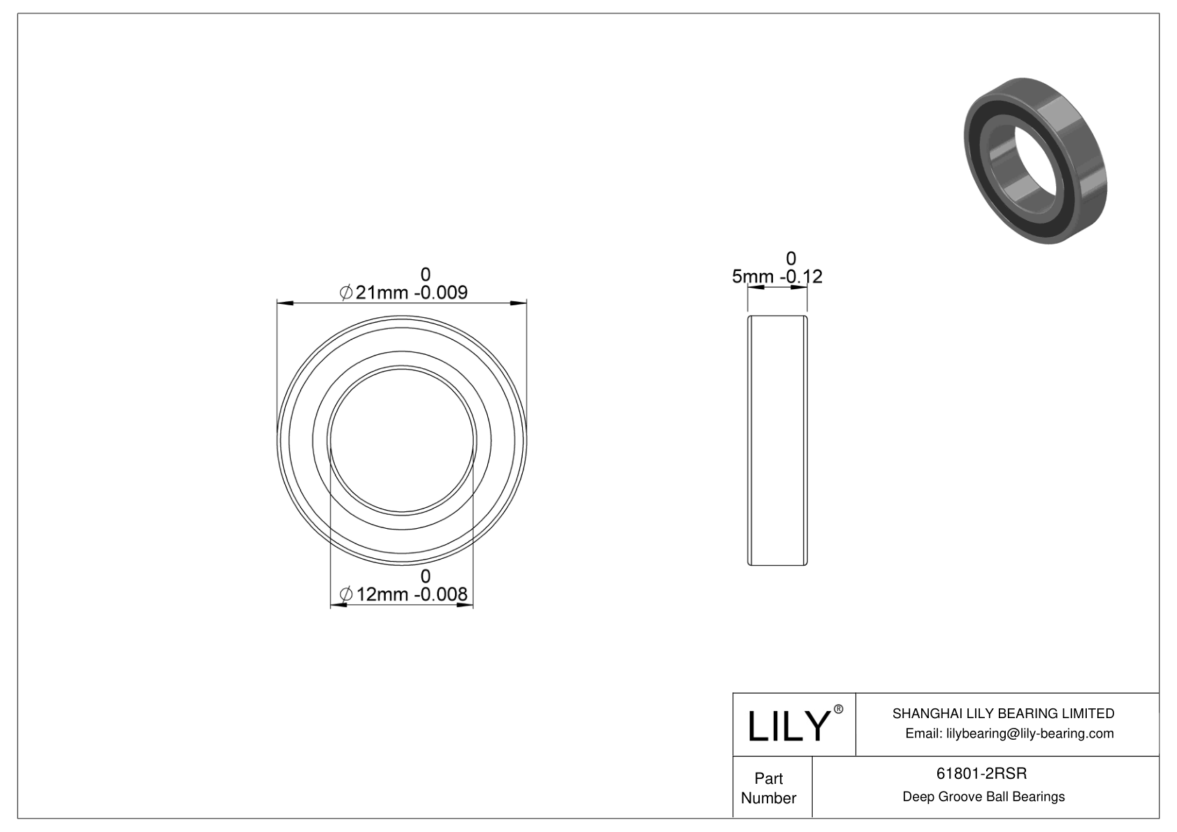 61801-2RSR Rodamiento general de bolas de ranura profunda cad drawing