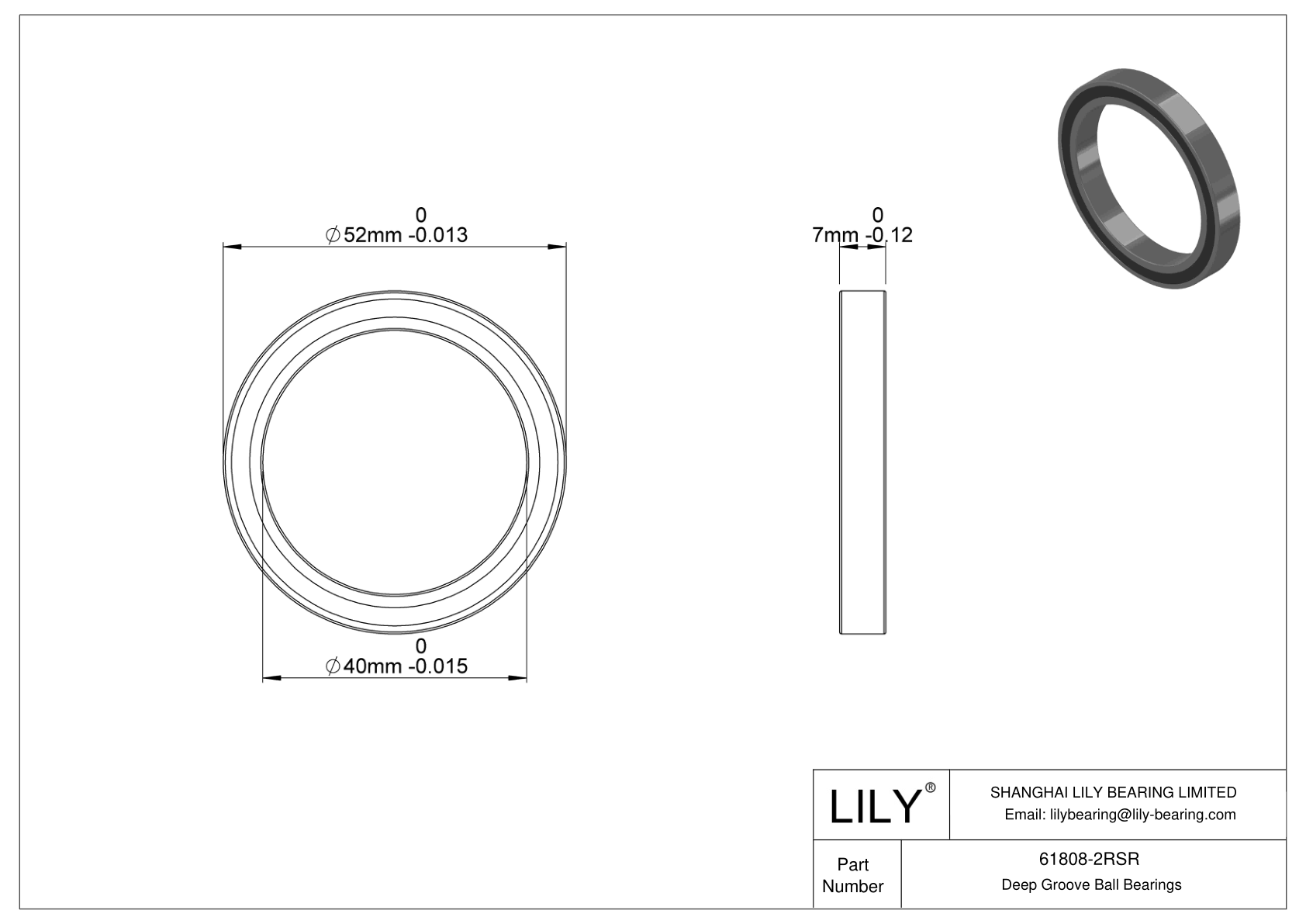 61808-2RSR General Deep Groove Ball Bearing cad drawing