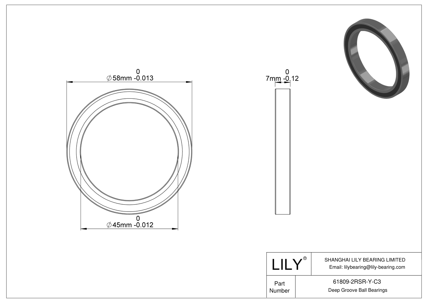 61809-2RSR-Y-C3 Rodamiento general de bolas de ranura profunda cad drawing