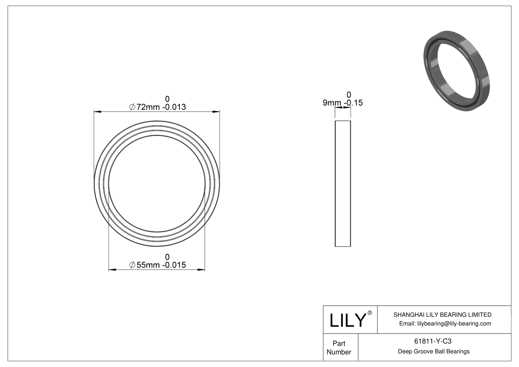 61811-Y-C3 General Deep Groove Ball Bearing cad drawing