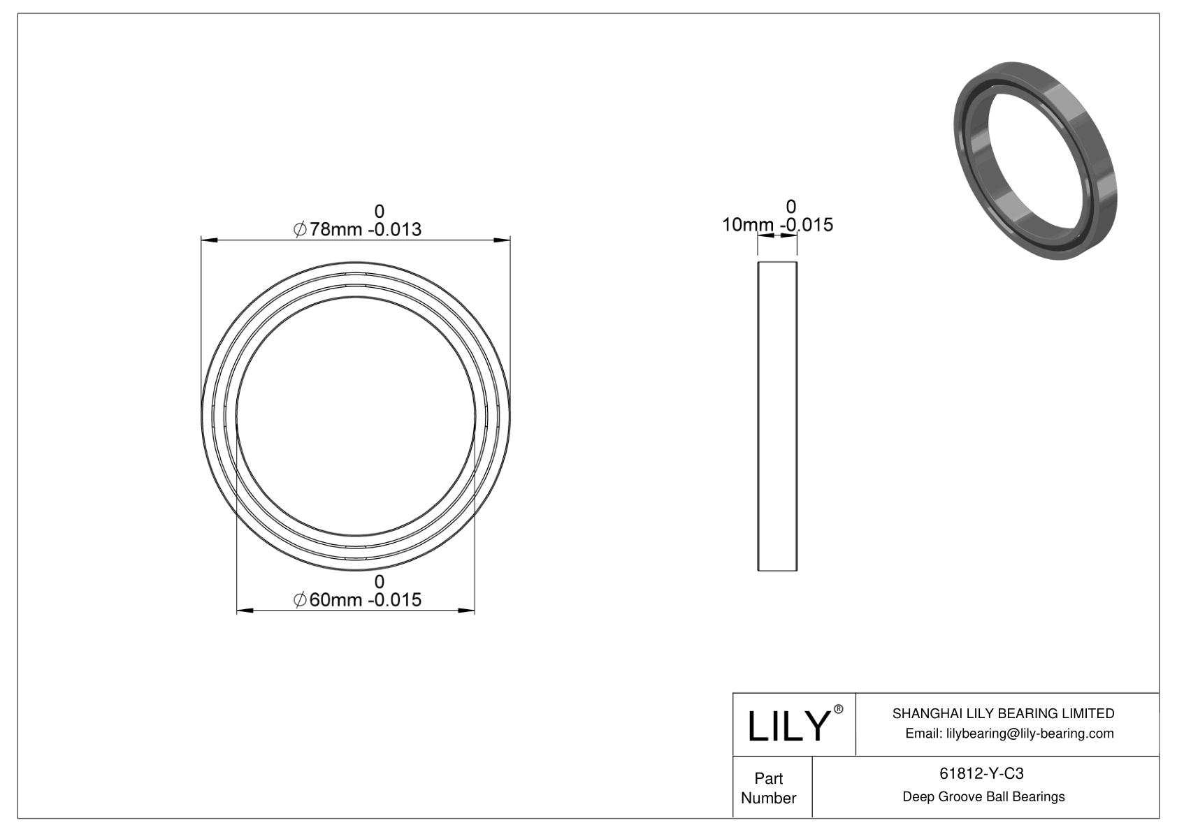 61812-Y-C3 General Deep Groove Ball Bearing cad drawing