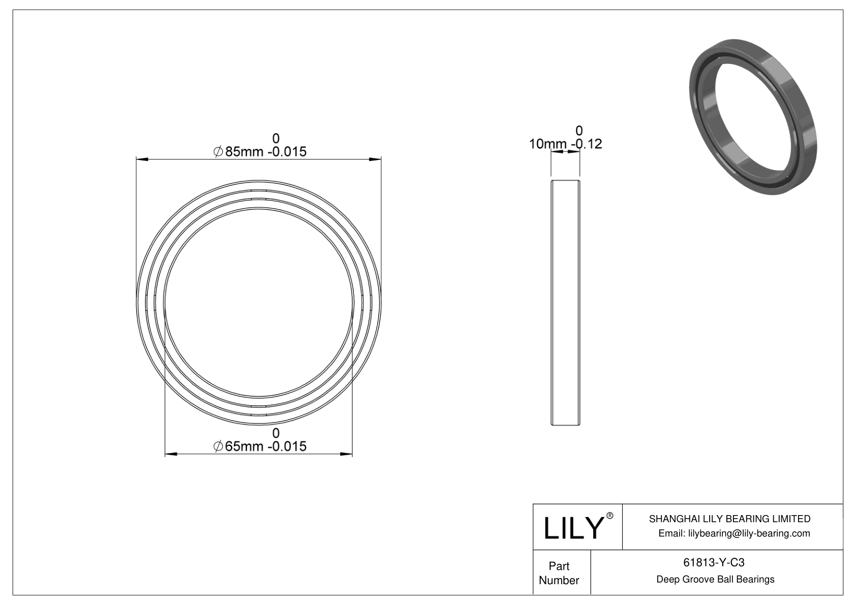 61813-Y-C3 General Deep Groove Ball Bearing cad drawing