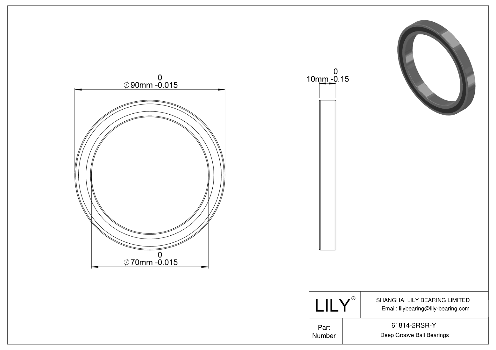 61814-2RSR-Y General Deep Groove Ball Bearing cad drawing