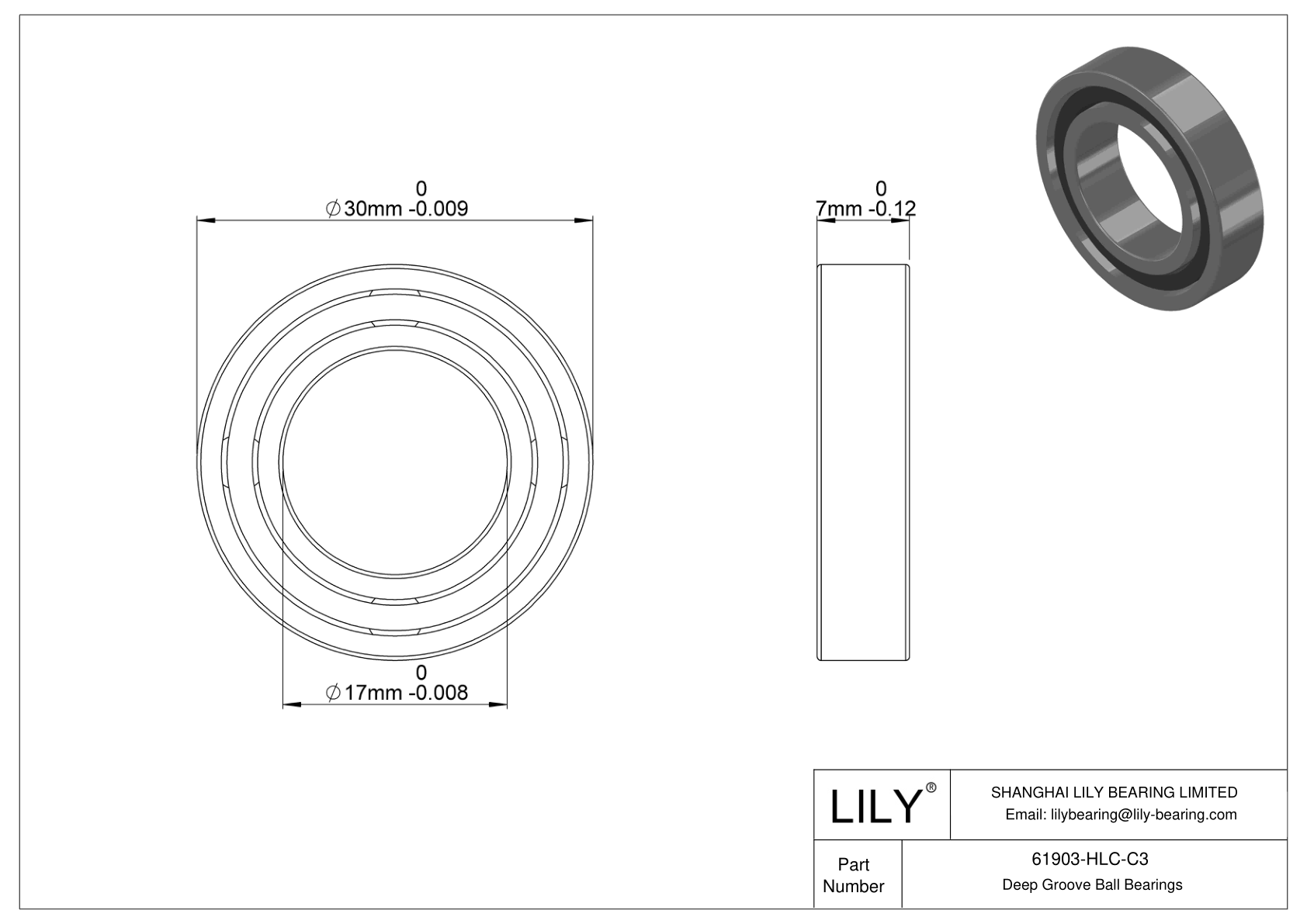 61903-HLC-C3 通用深沟球轴承 cad drawing