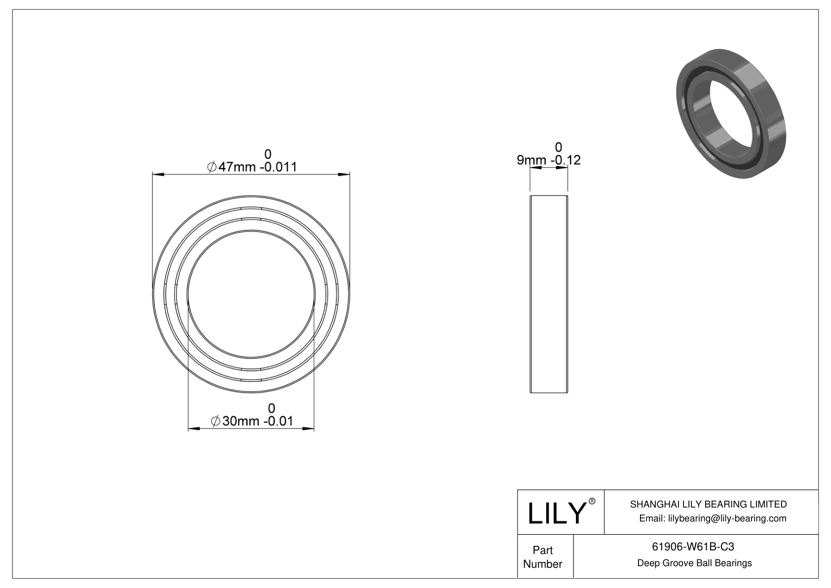 61906-W61B-C3 通用深沟球轴承 cad drawing