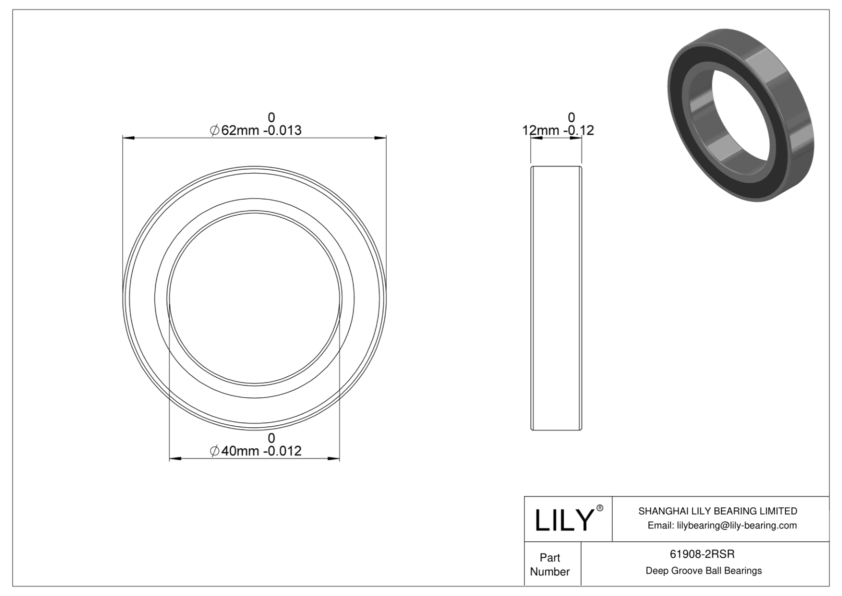 61908-2RSR Rodamiento general de bolas de ranura profunda cad drawing