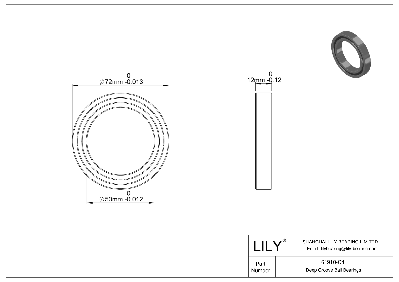 61910-C4 Rodamiento general de bolas de ranura profunda cad drawing