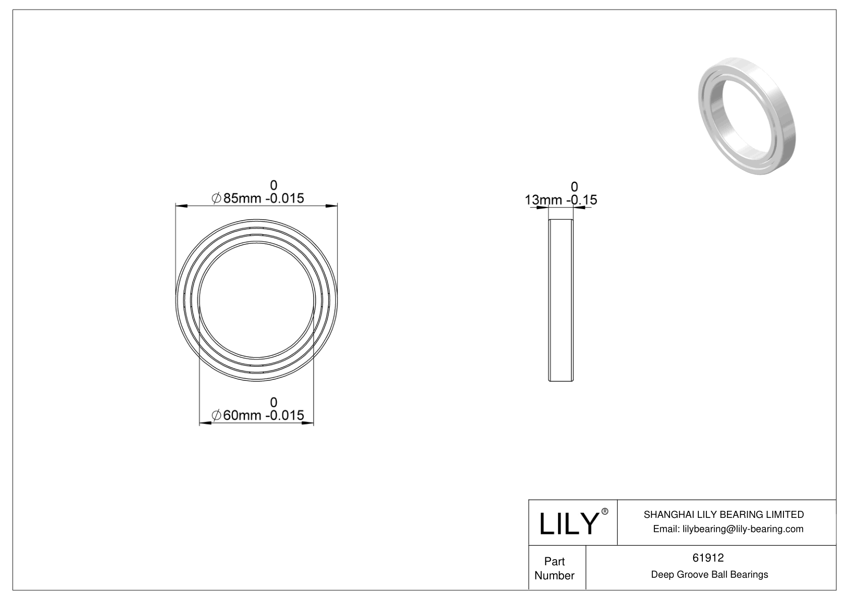 61912 General Deep Groove Ball Bearing cad drawing