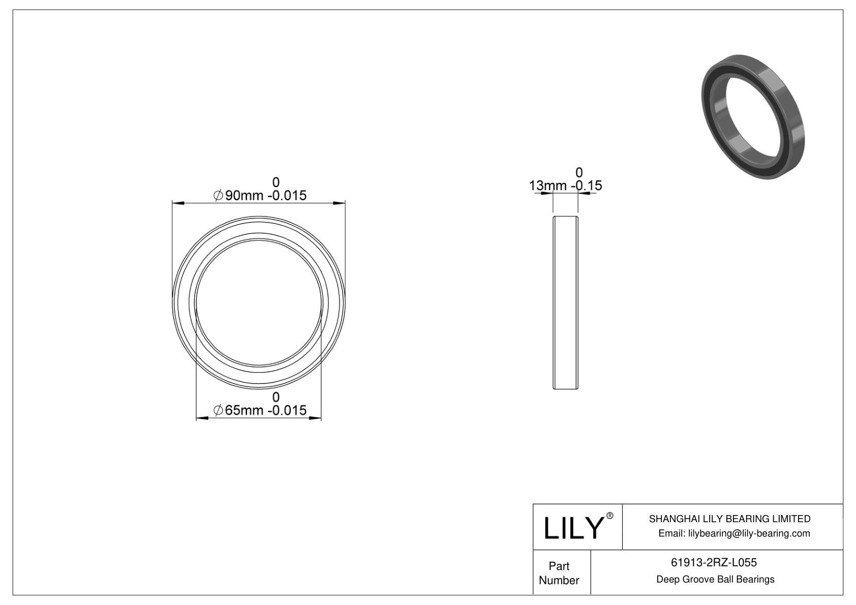 61913-2RZ-L055 Rodamiento general de bolas de ranura profunda cad drawing