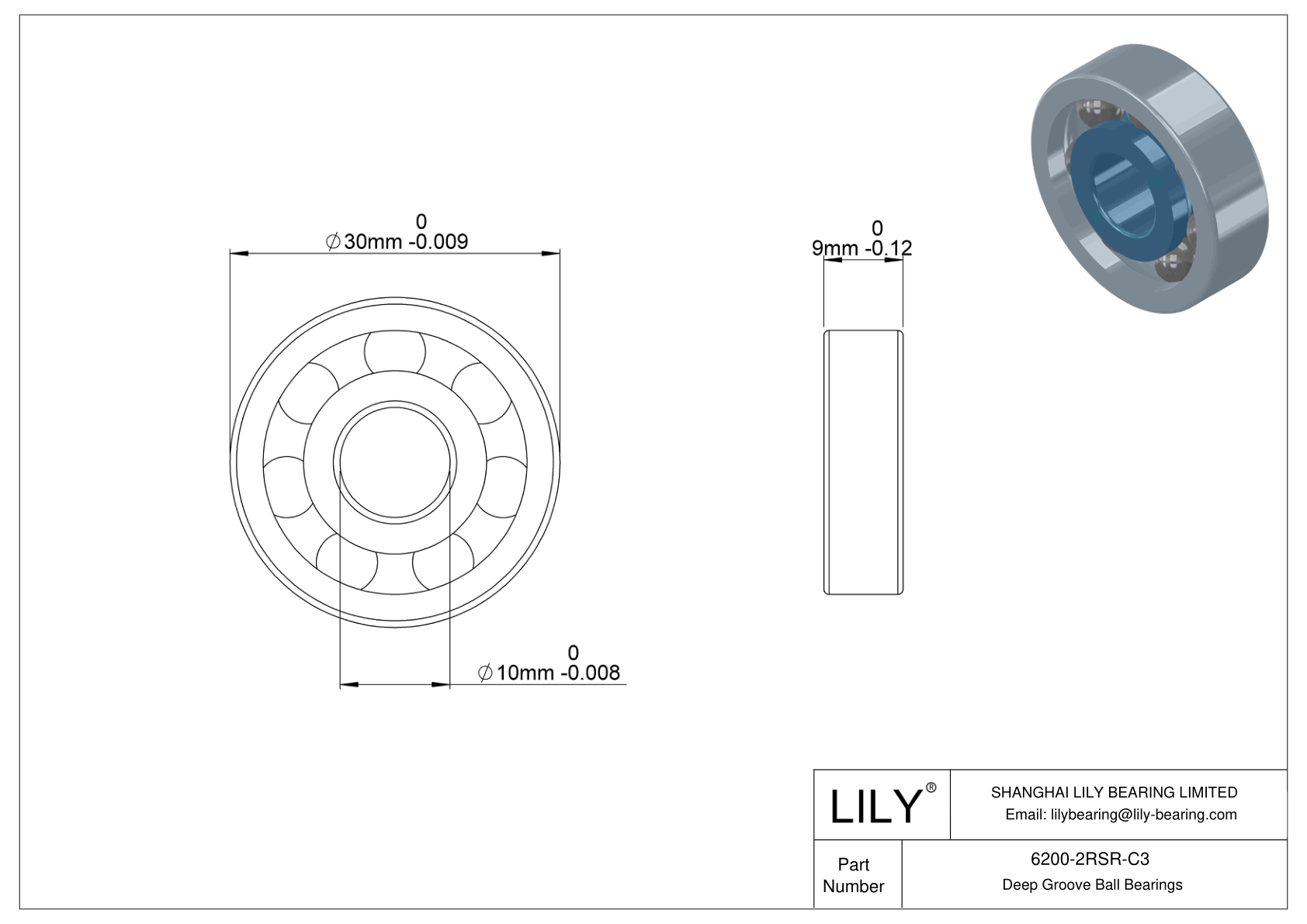 6200-2RSR-C3 通用深沟球轴承 cad drawing