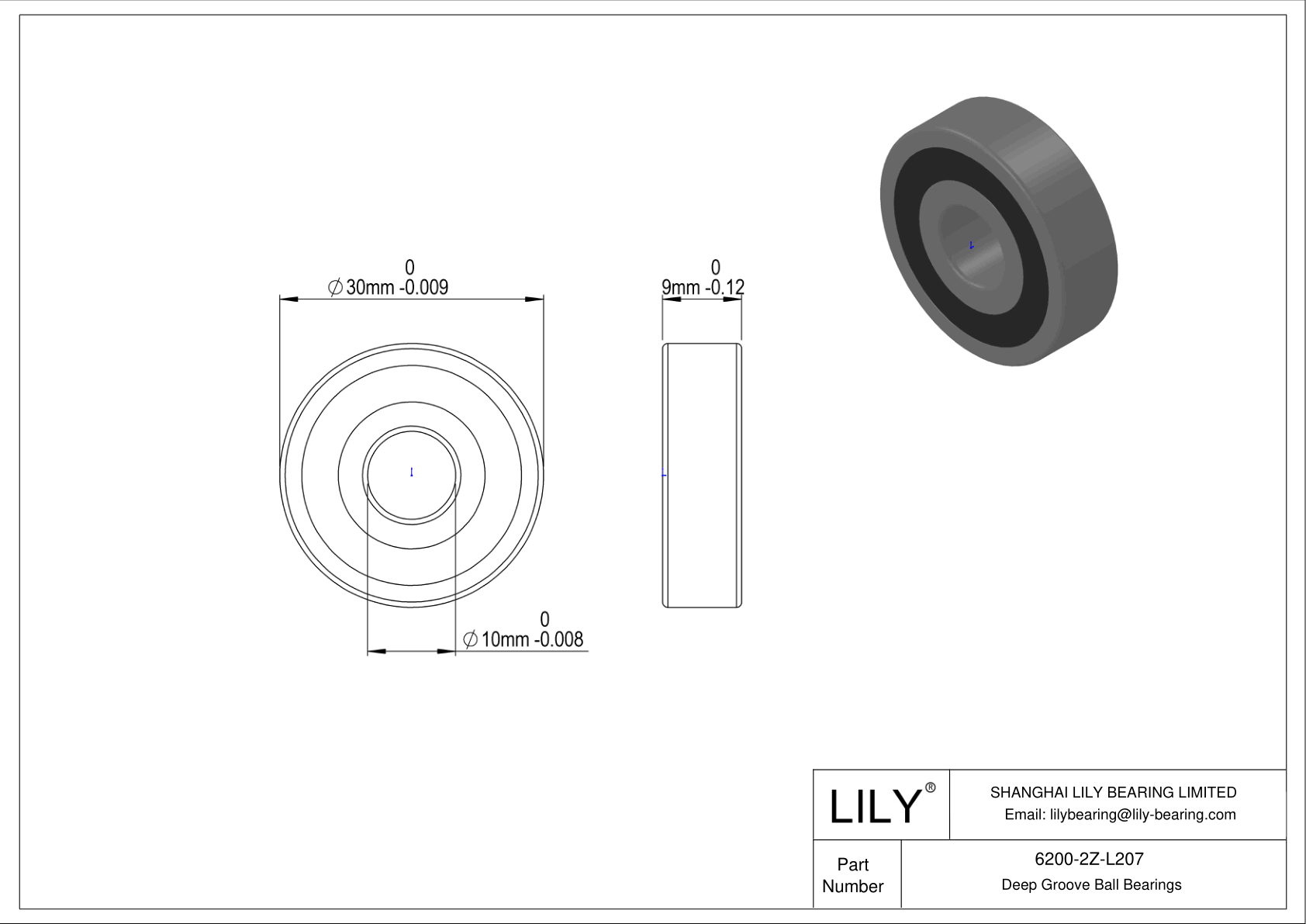 6200-2Z-L207 通用深沟球轴承 cad drawing