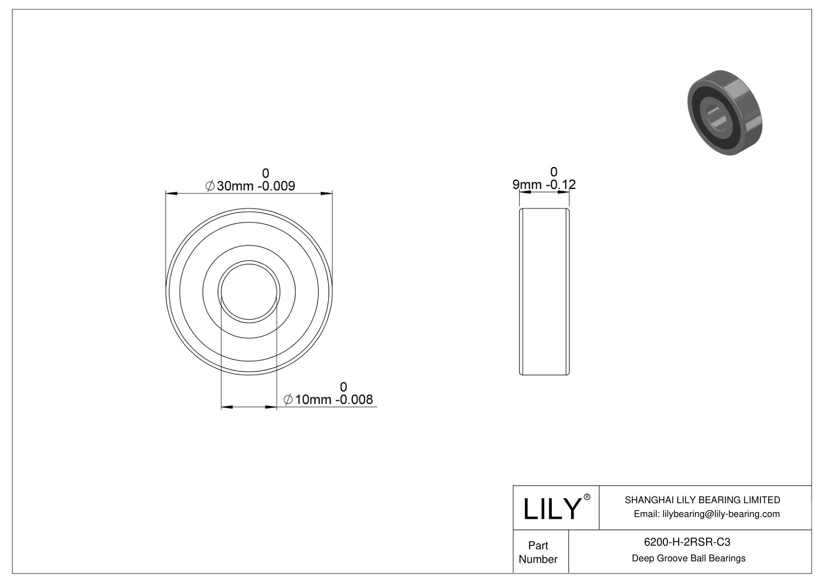 6200-H-2RSR-C3 Rodamiento general de bolas de ranura profunda cad drawing