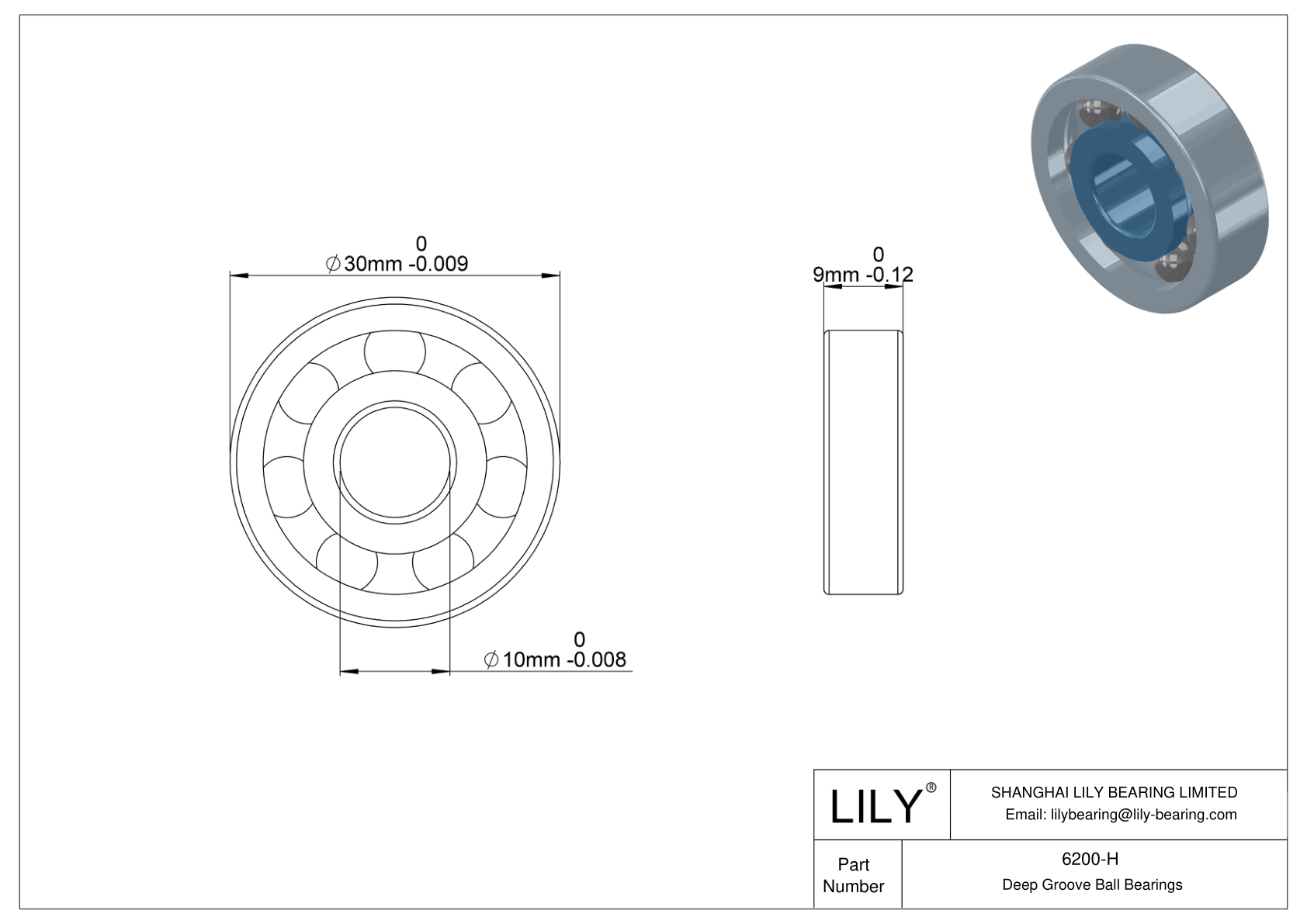 6200-H Rodamiento general de bolas de ranura profunda cad drawing