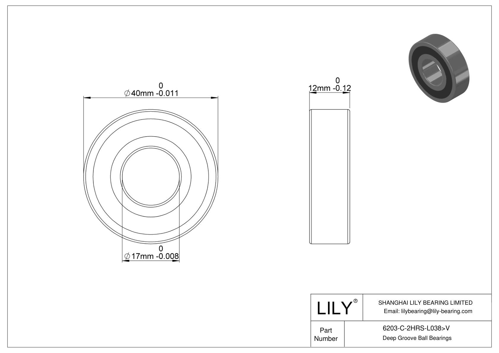 6203-C-2HRS-L038>V Rodamiento general de bolas de ranura profunda cad drawing