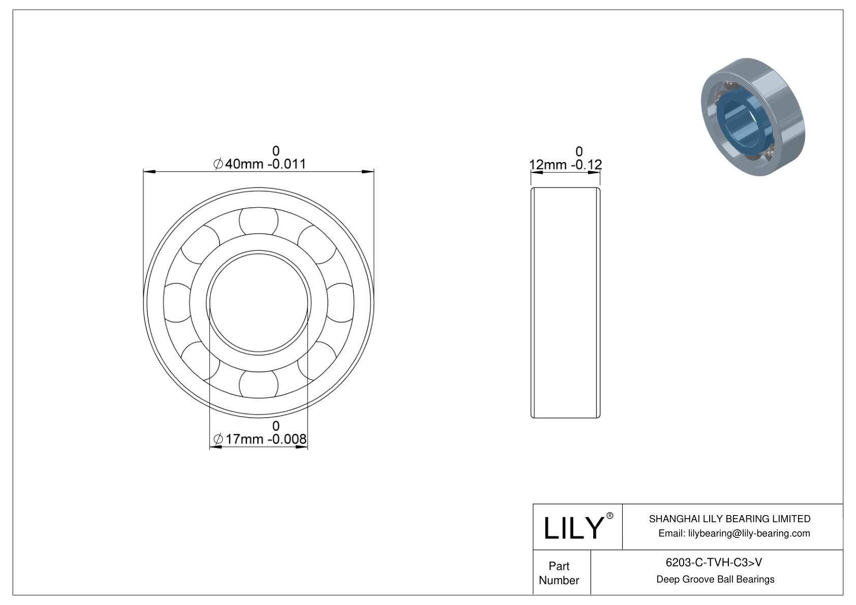 6203-C-TVH-C3>V Rodamiento general de bolas de ranura profunda cad drawing