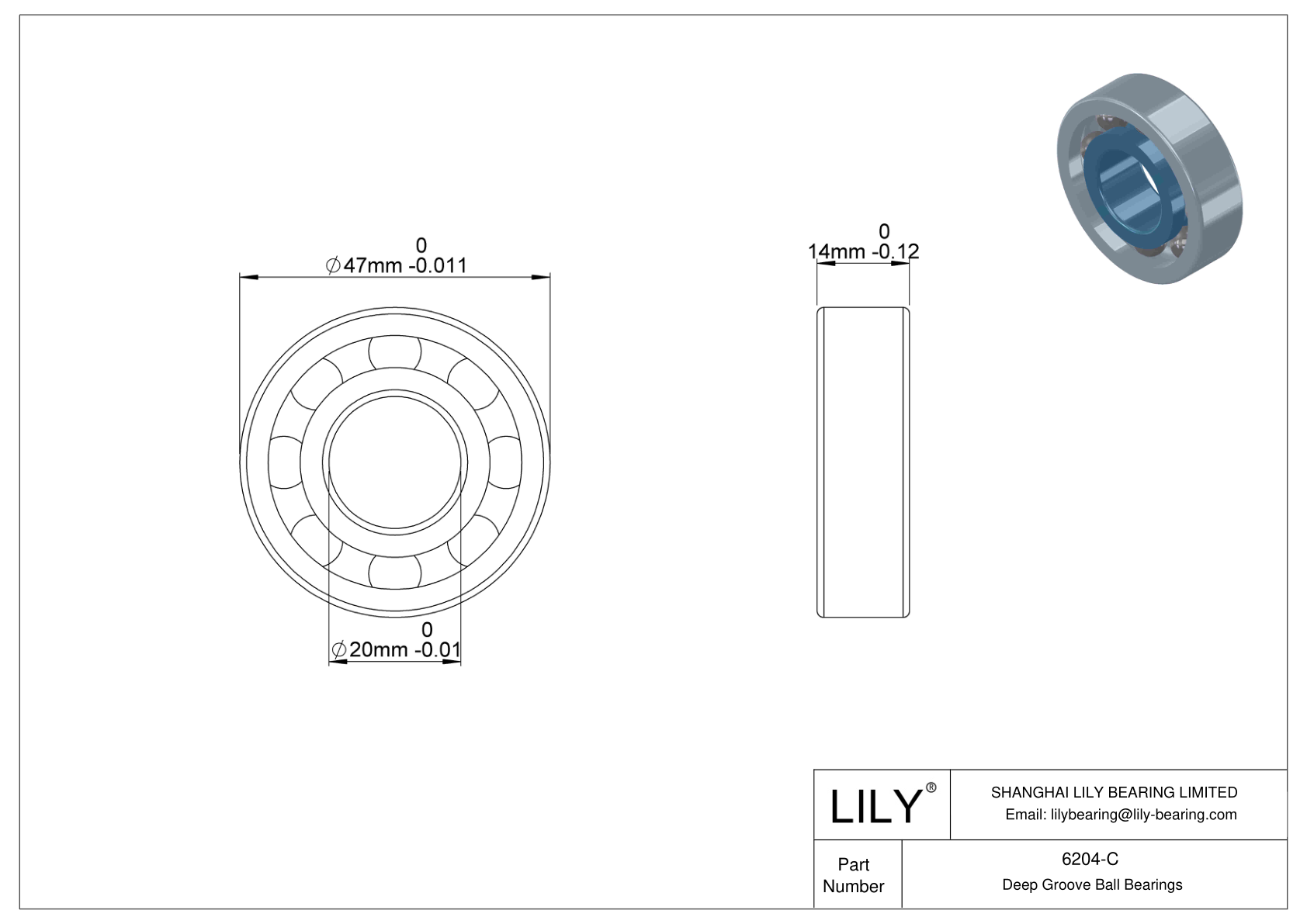 6204-C 通用深沟球轴承 cad drawing