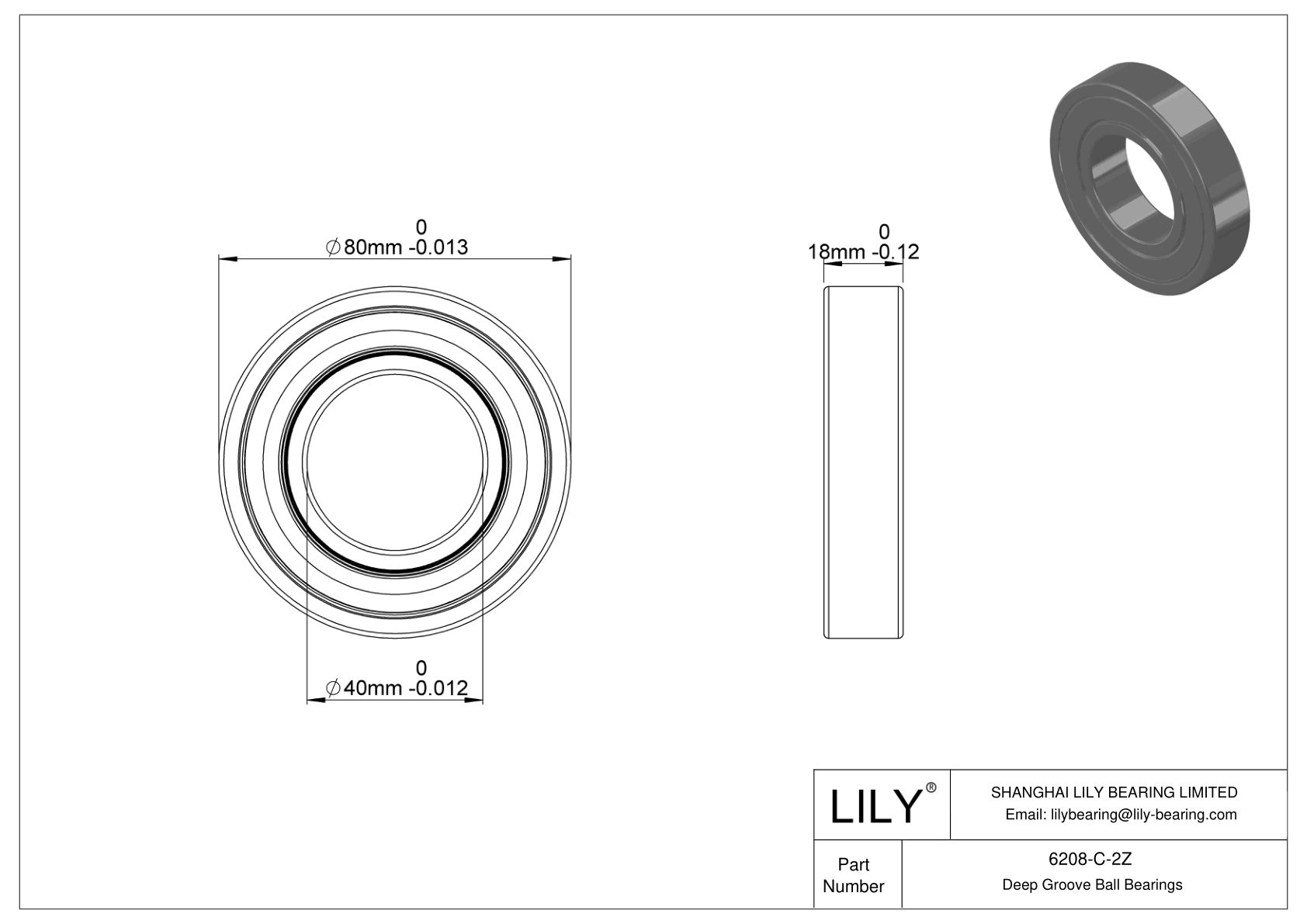 6208-C-2Z Rodamiento general de bolas de ranura profunda cad drawing