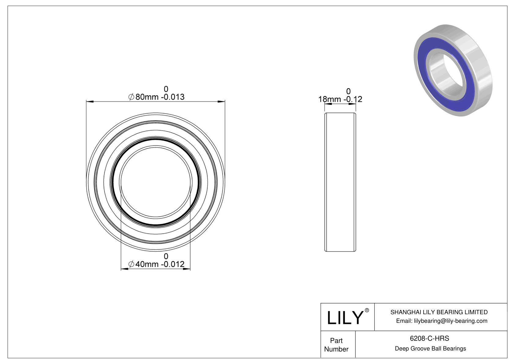 6208-C-HRS Rodamiento general de bolas de ranura profunda cad drawing