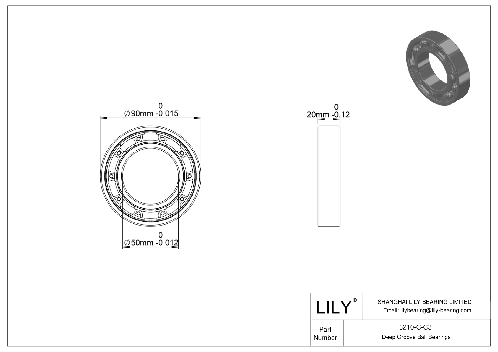 6210-C-C3 通用深沟球轴承 cad drawing