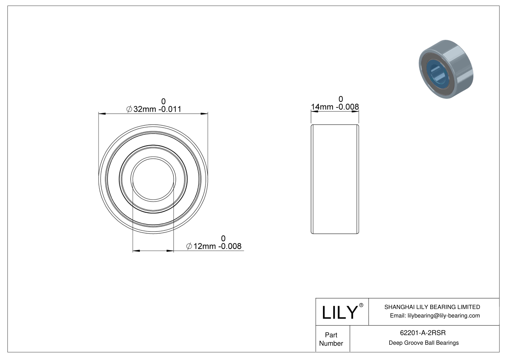 62201-A-2RSR 通用深沟球轴承 cad drawing