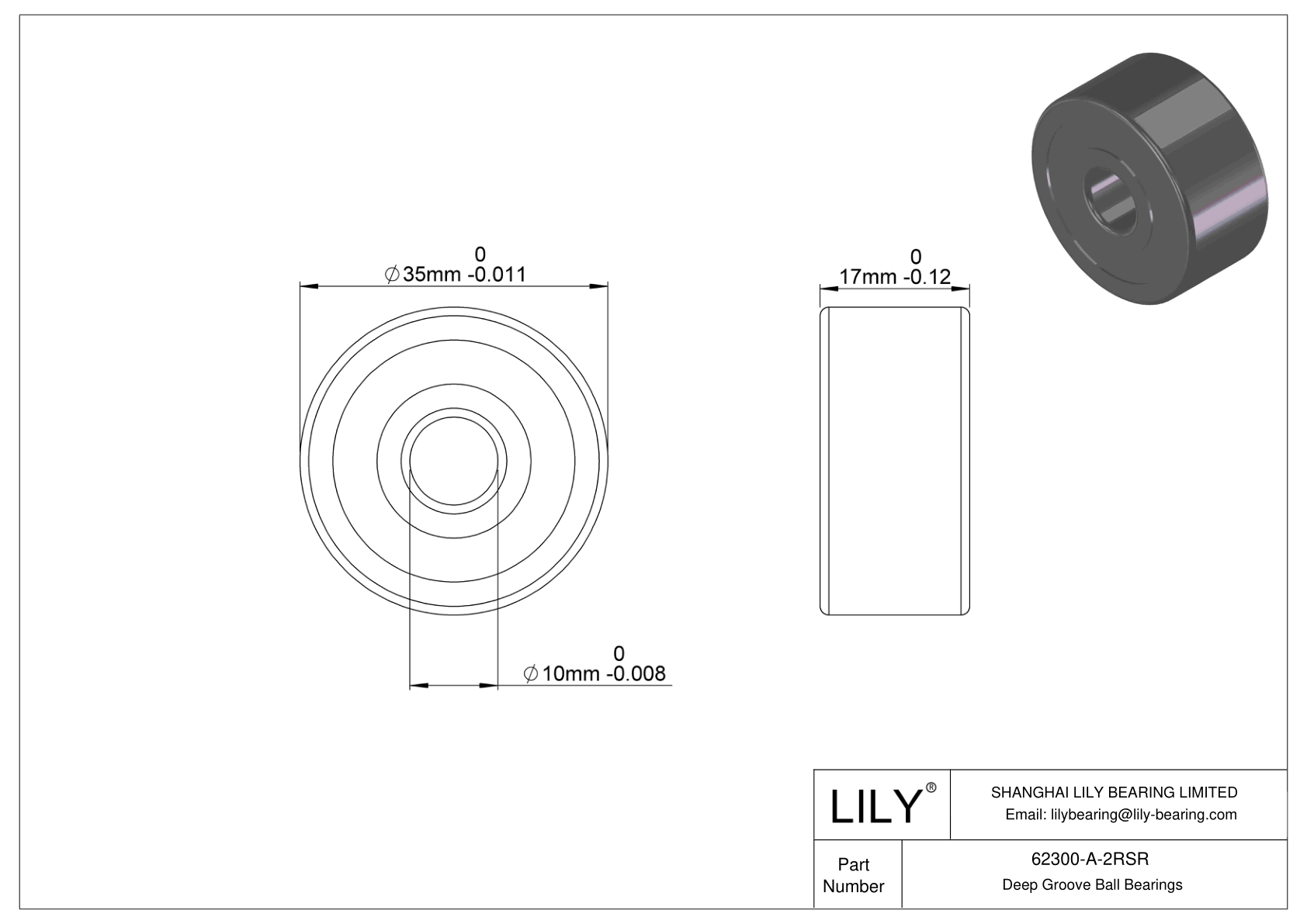 62300-A-2RSR 通用深沟球轴承 cad drawing