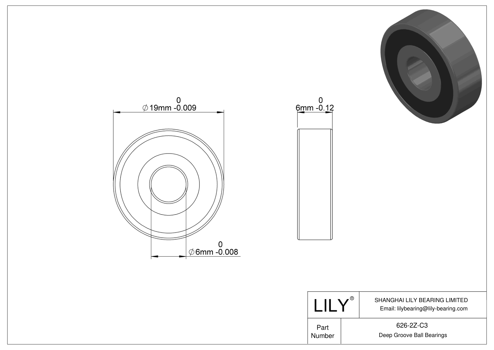 626-2Z-C3 Rodamiento general de bolas de ranura profunda cad drawing