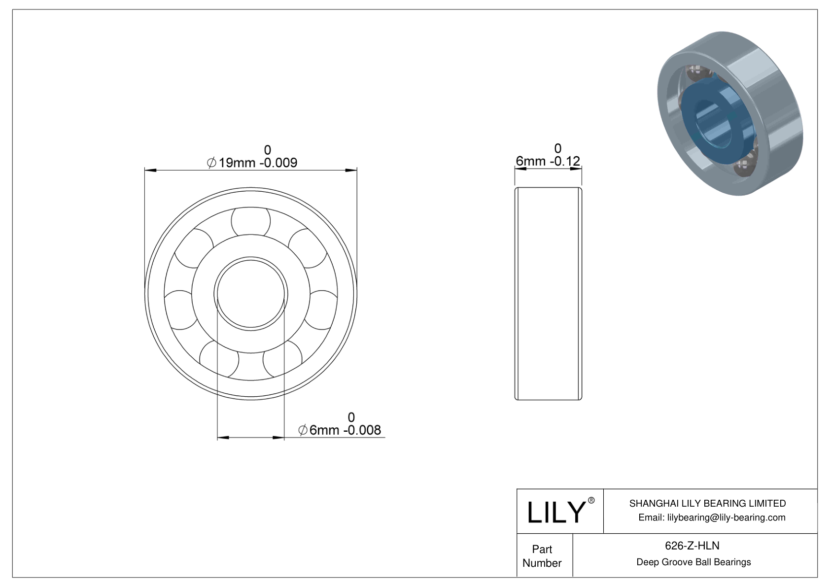 626-Z-HLN 通用深沟球轴承 cad drawing