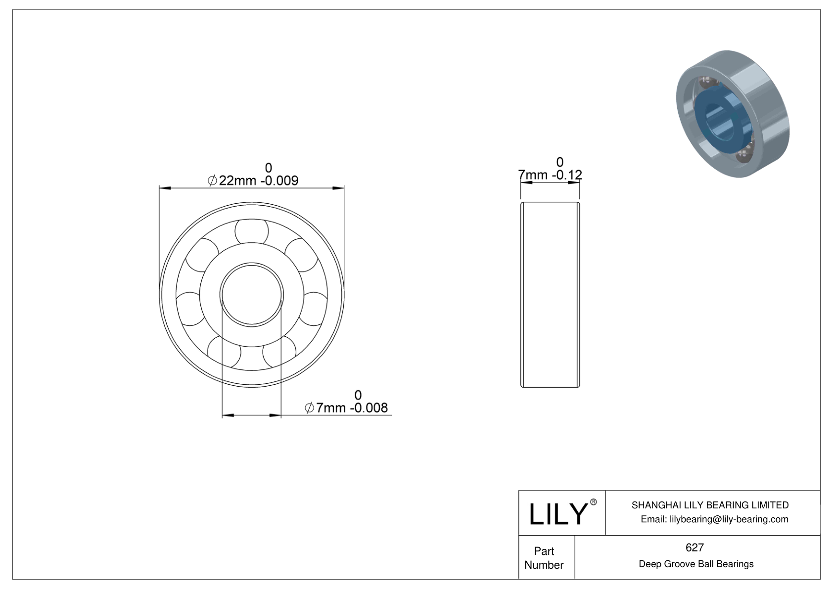 627 Rodamiento general de bolas de ranura profunda cad drawing