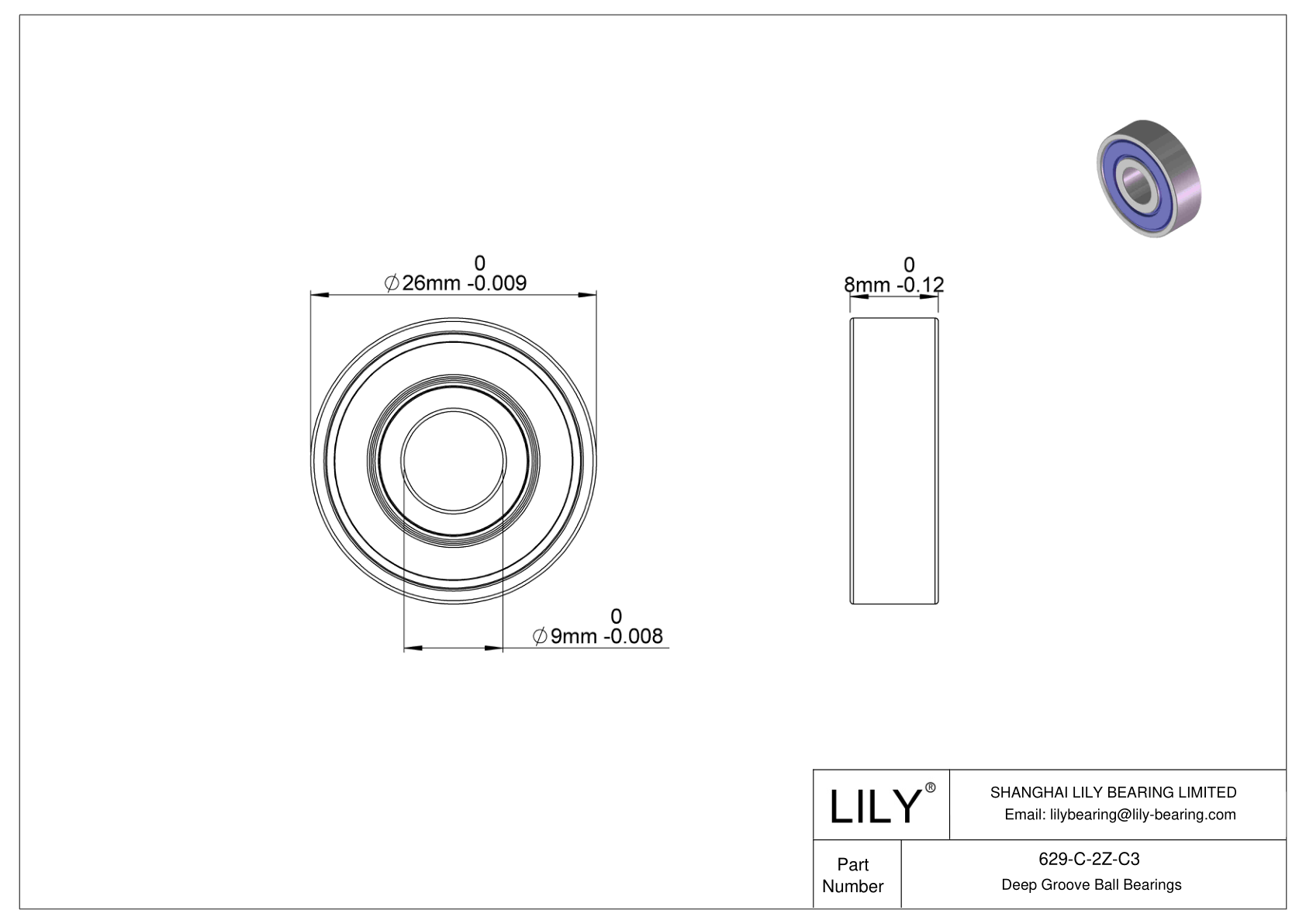 629-C-2Z-C3 通用深沟球轴承 cad drawing