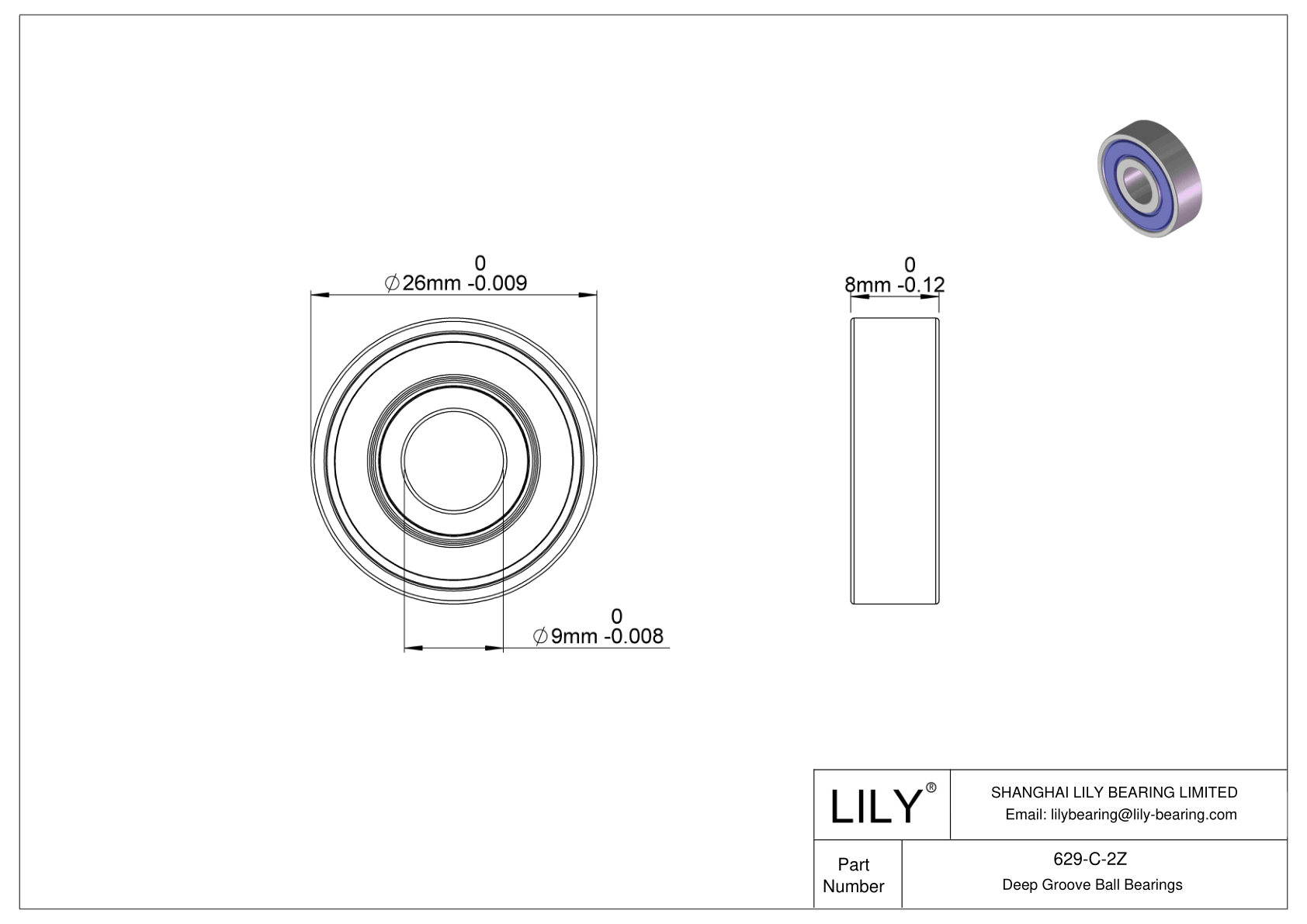 629-C-2Z 通用深沟球轴承 cad drawing