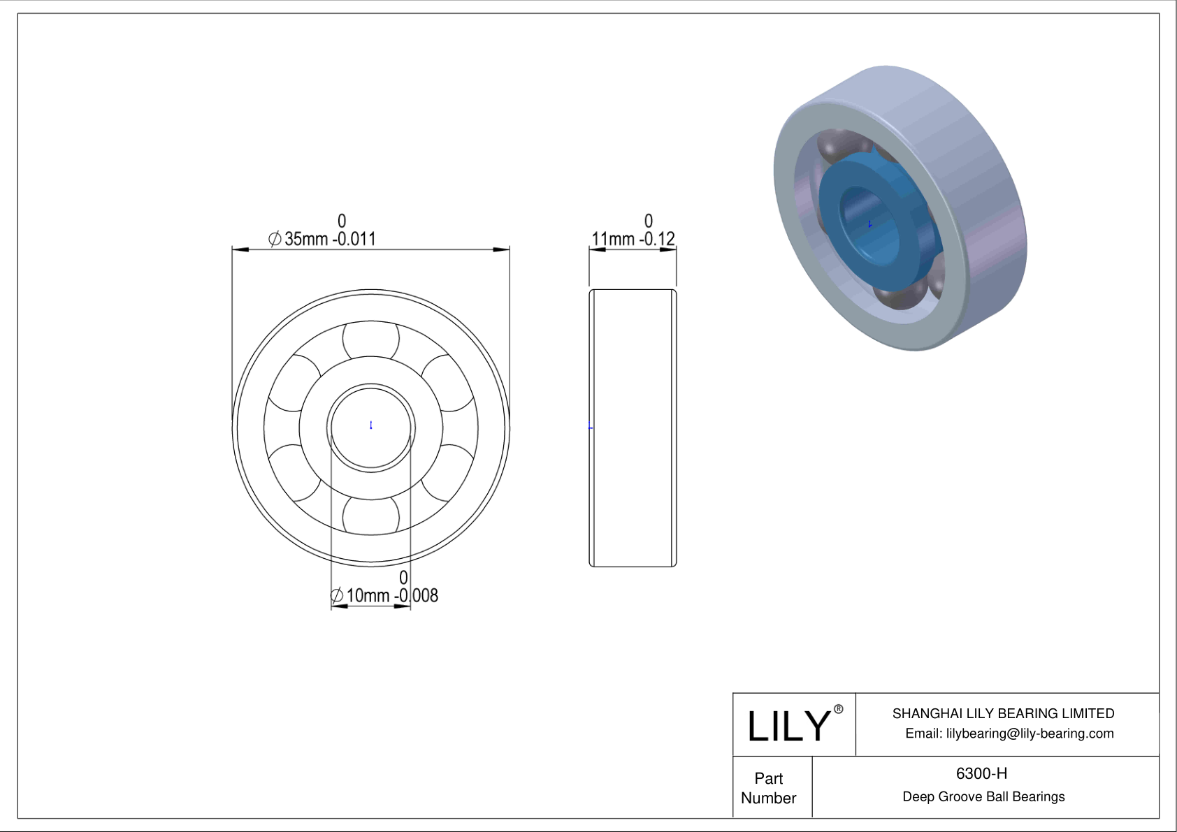 6300-H General Deep Groove Ball Bearing cad drawing