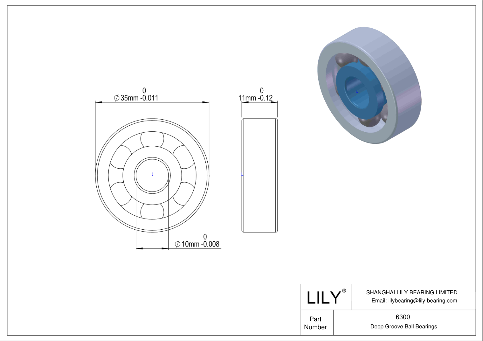 6300 General Deep Groove Ball Bearing cad drawing