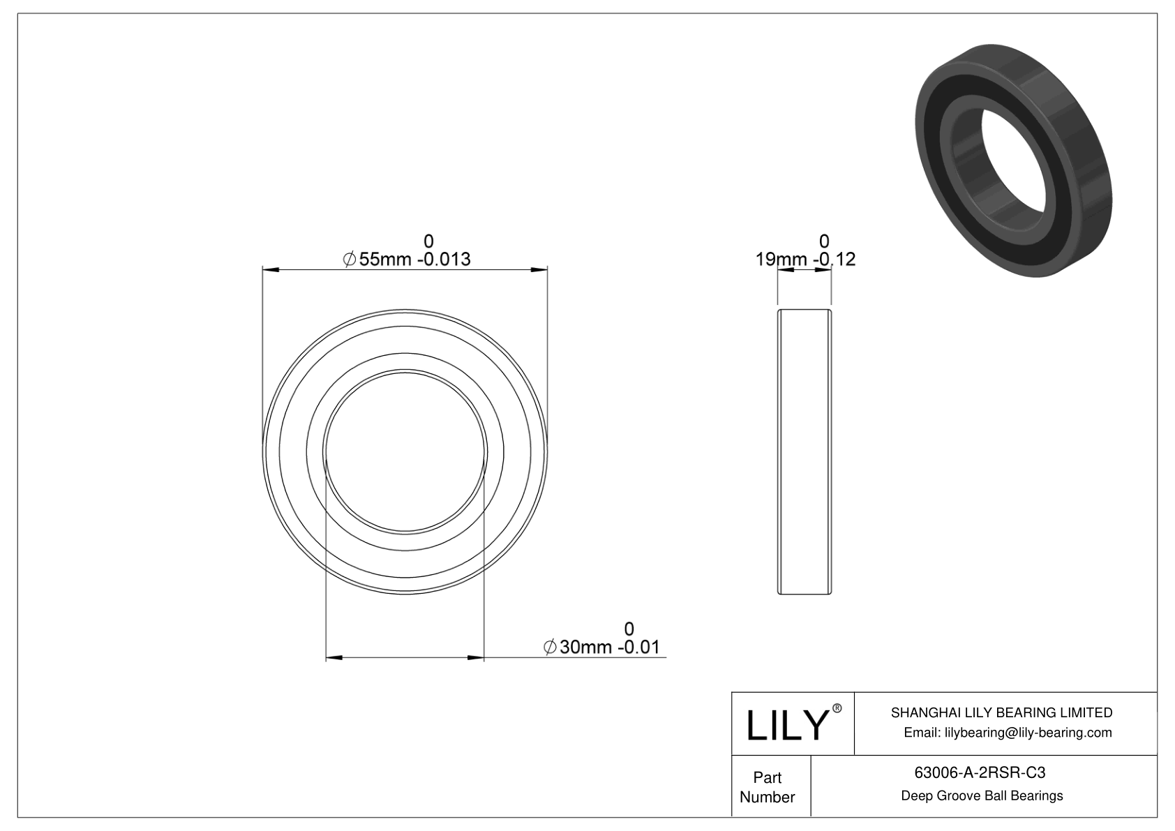 63006-A-2RSR-C3 General Deep Groove Ball Bearing cad drawing