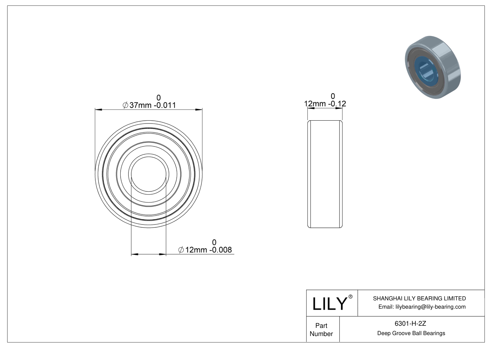 6301-H-2Z Rodamiento general de bolas de ranura profunda cad drawing