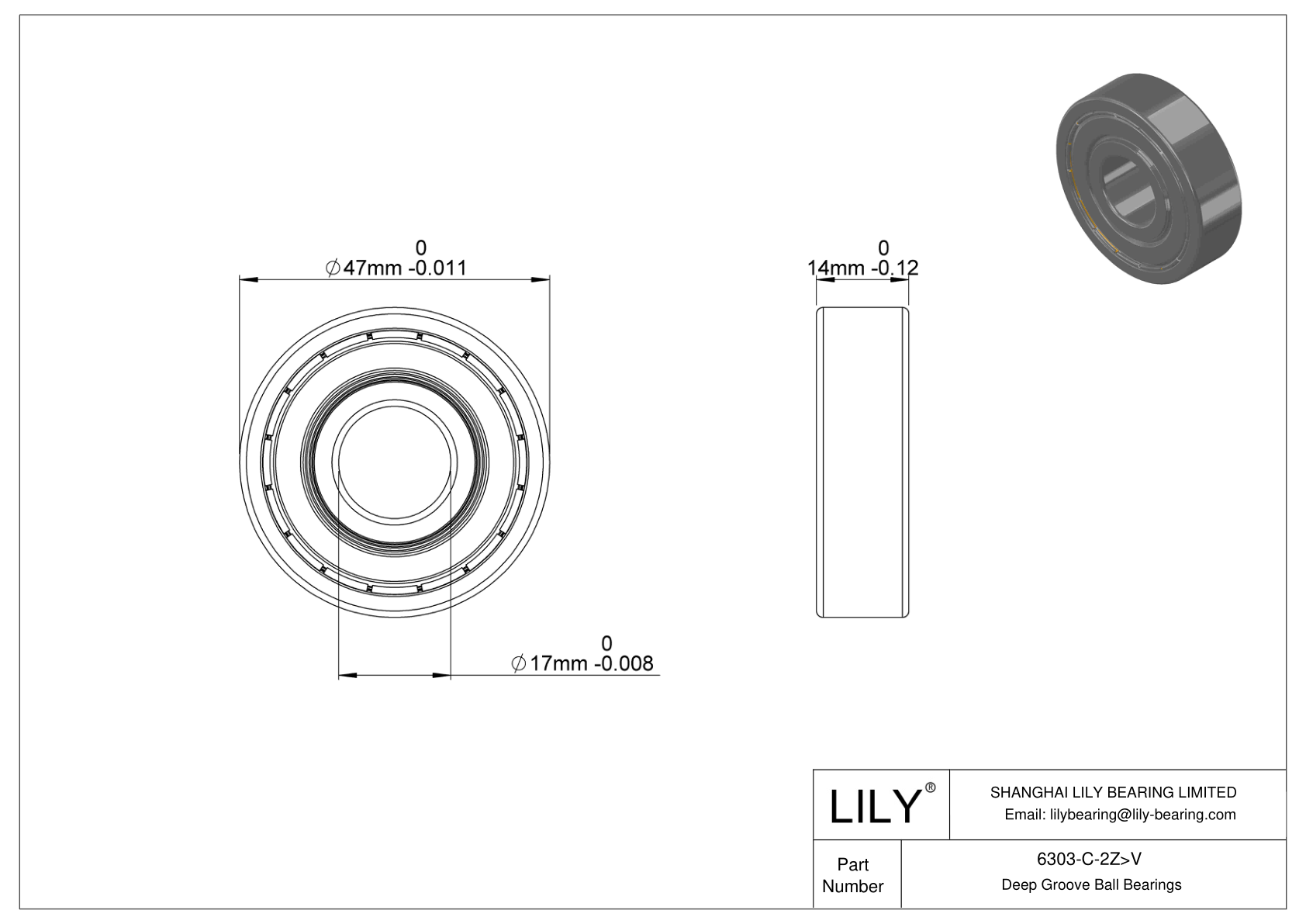 6303-C-2Z>V General Deep Groove Ball Bearing cad drawing