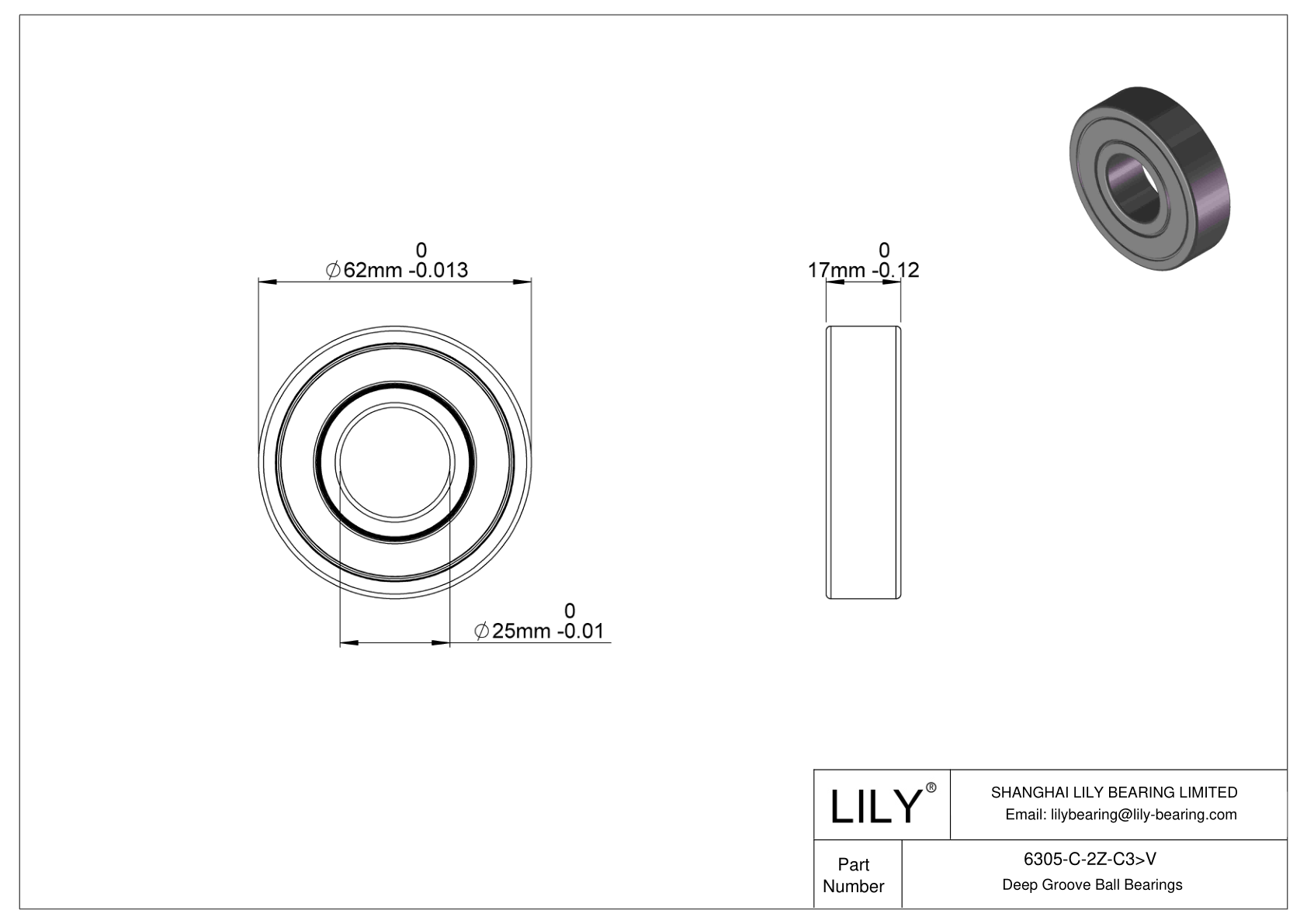 6305-C-2Z-C3>V Rodamiento general de bolas de ranura profunda cad drawing