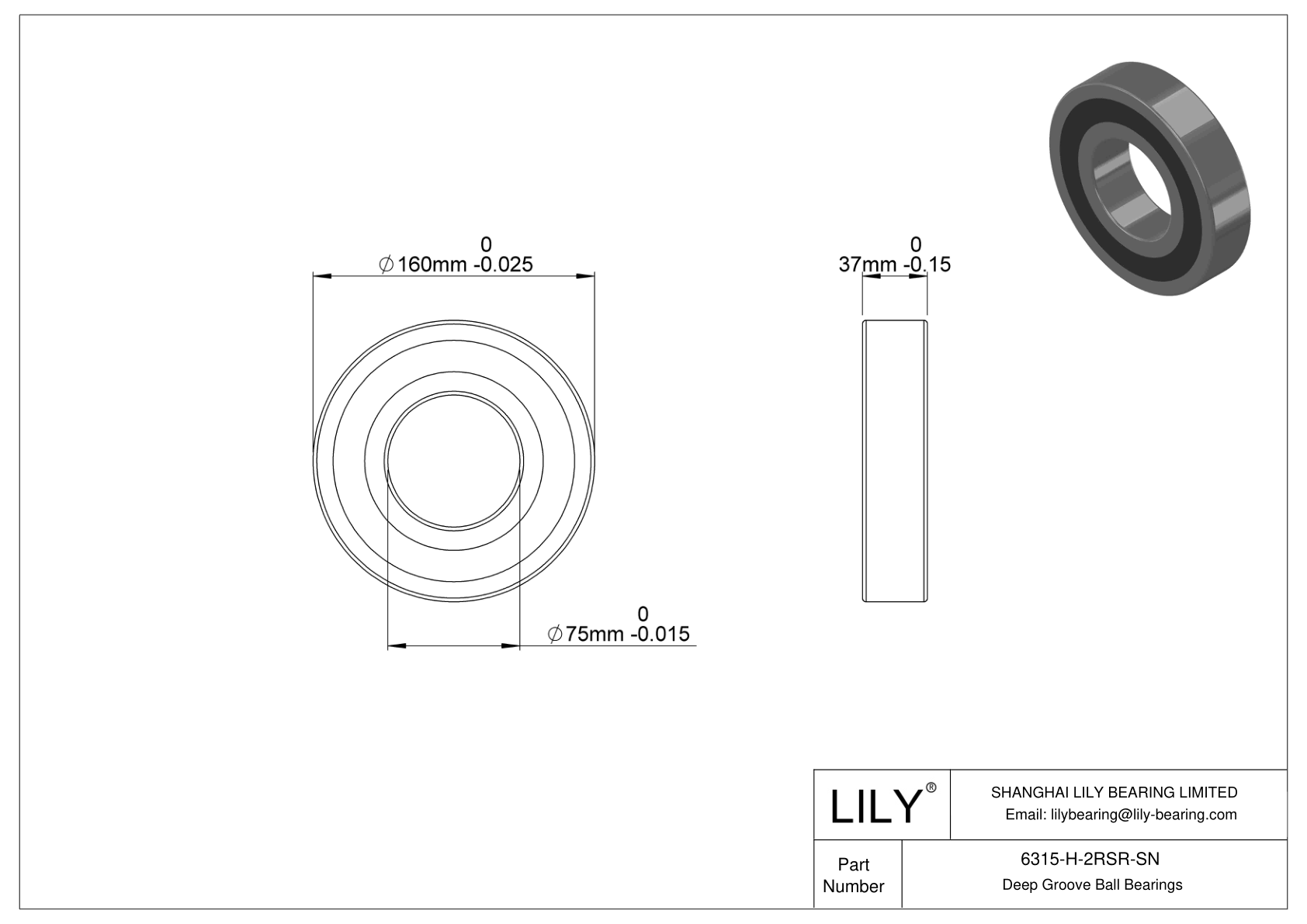 6315-H-2RSR-SN Rodamiento general de bolas de ranura profunda cad drawing